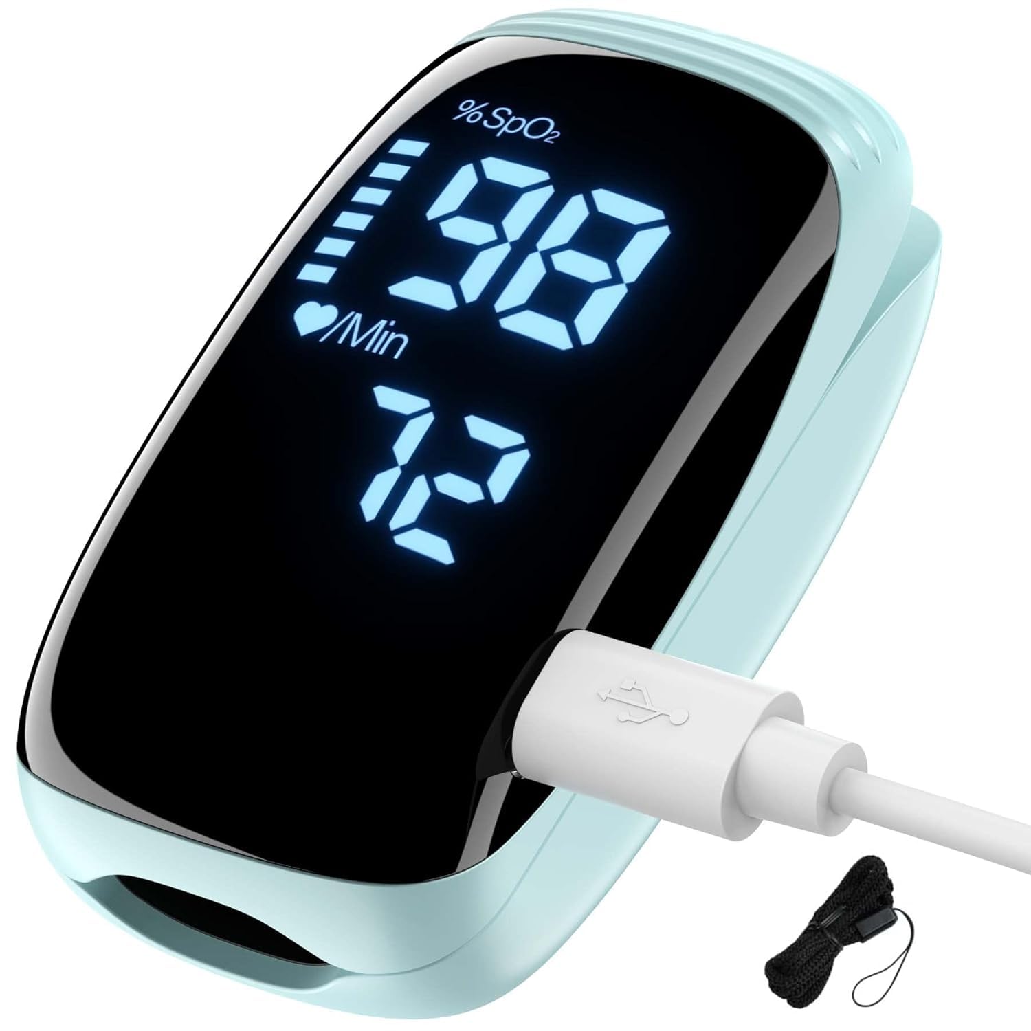 Rechargeable Fingertip Pulse Oximeter - Accurate Blood Oxygen Saturation (SpO2) & Heart Rate Monitor with Lanyard - Portable Oxygen Meter for Home Use, Hiking, Running, Cycling & Outdoor Sports - TY05 Blue