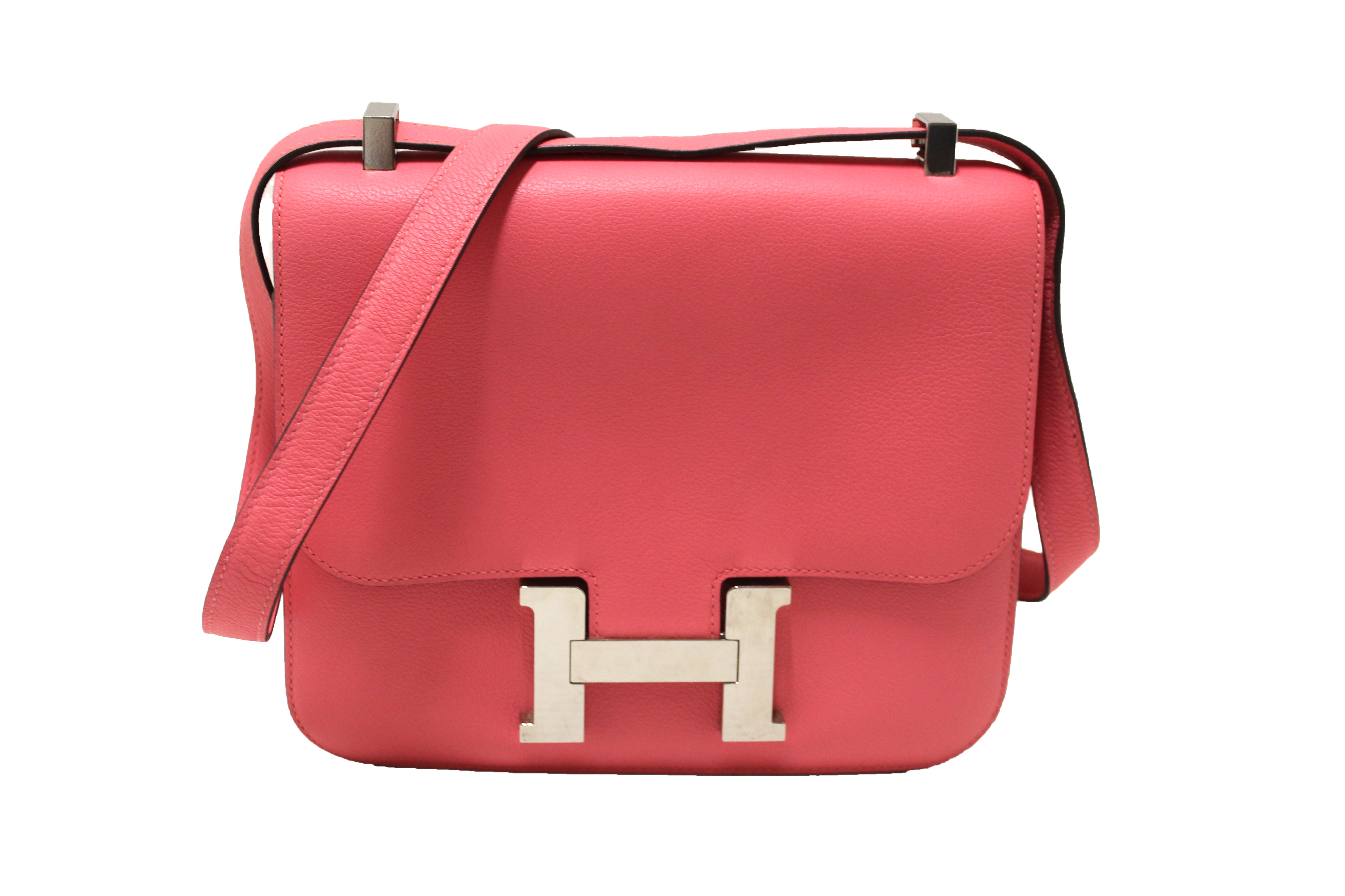 Authentic Hermes Pink Rose Azalee Leather Constance 24 Shoulder Bag - Luxury Designer Handbag for Women, Perfect for Parties, Weddings & Special Occasions