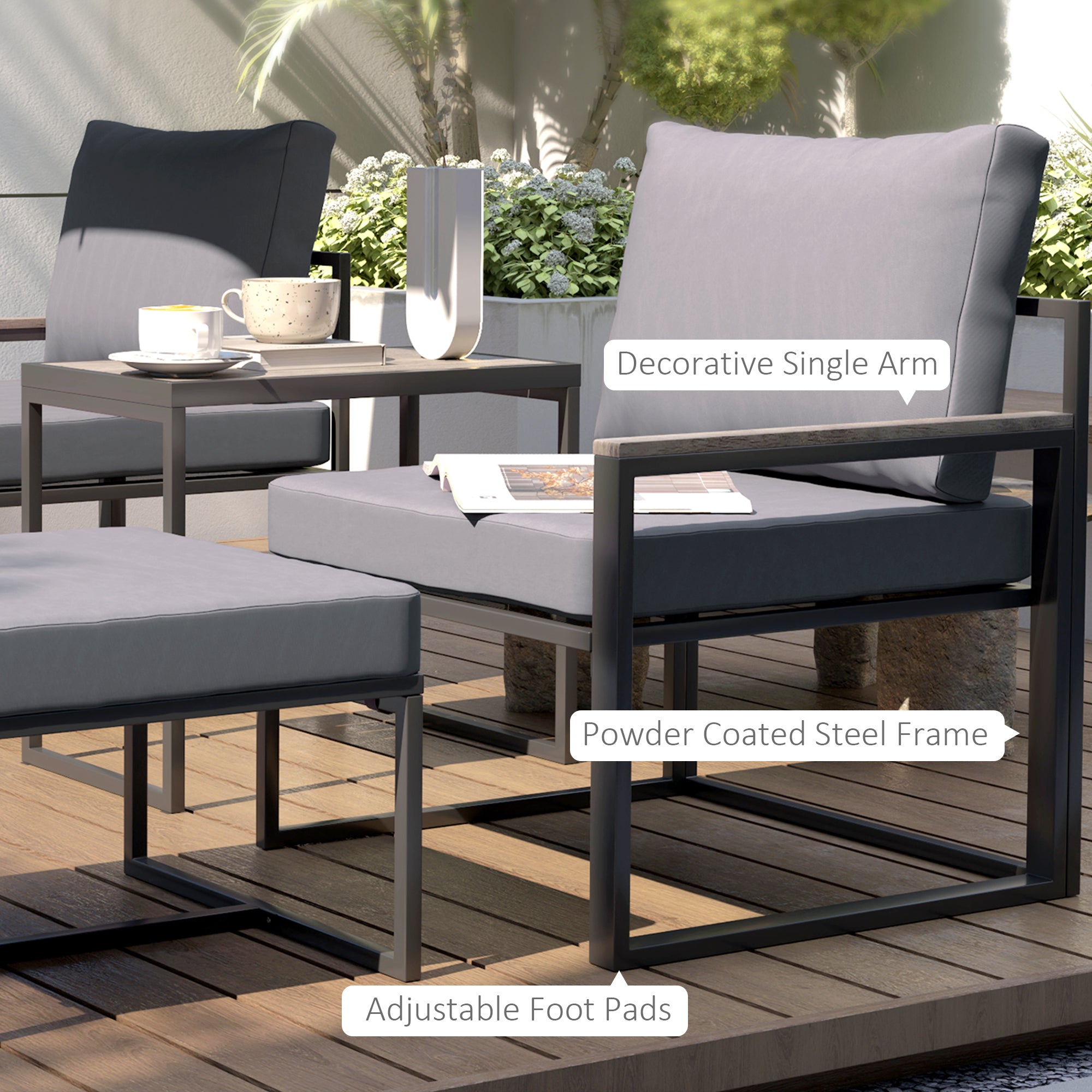 Outsunny 5-Piece Outdoor Patio Furniture Set with Cushions & Ottomans - Grey Patio Sofa Set for Garden, Backyard, Poolside - Perfect for Relaxing, Entertaining, and Outdoor Dining