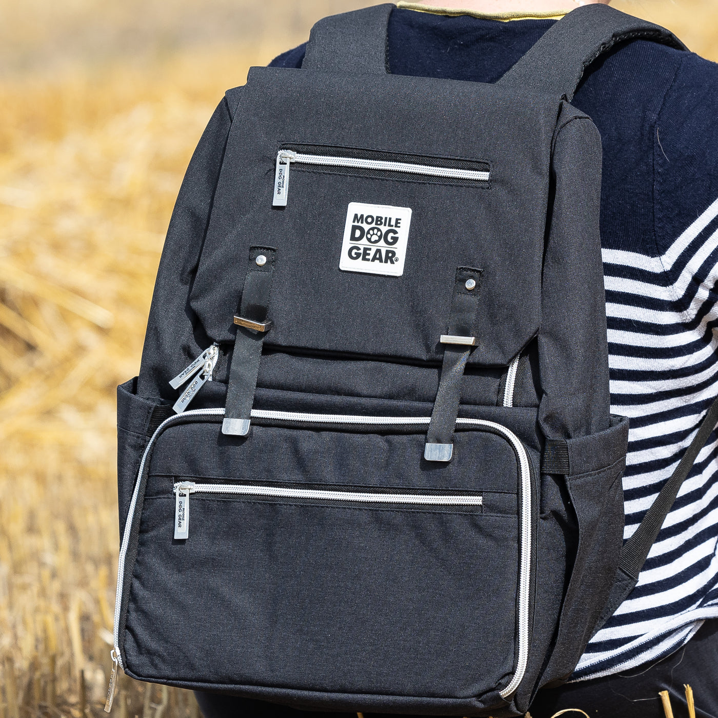 Mobile Dog Gear Black One Flap Week Away Backpack - Durable Pet Travel Backpack for Small Dogs & Cats - Perfect for Hiking, Camping & Airplane Travel