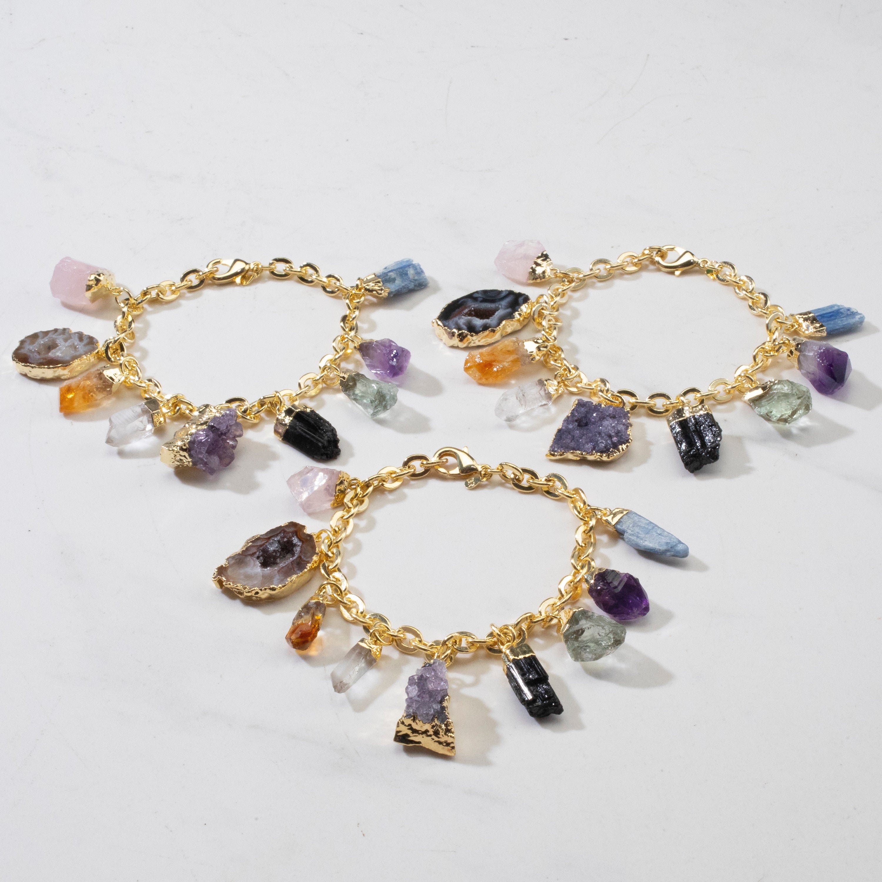 9 Stone Gold Tone Multi Gem Charm Bracelet for Women - Elegant Fashion Jewelry Gift for Birthday, Anniversary & Special Occasions