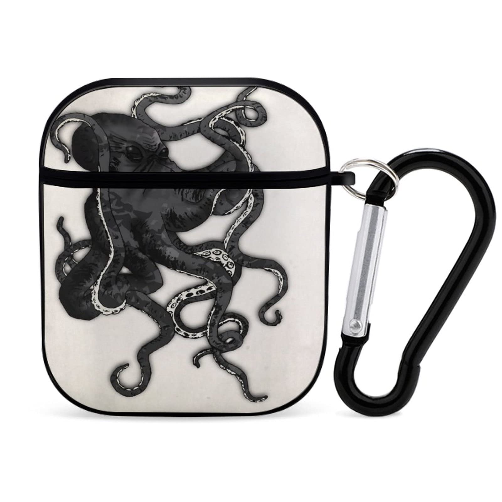 Octopus AirPods Case for Apple AirPods 1 & 2 - Shockproof Silicone Cover with Keychain, Wired Charging Compatible, Custom Pattern Designs (Black) - Perfect for Travel, Gym & Daily Protection