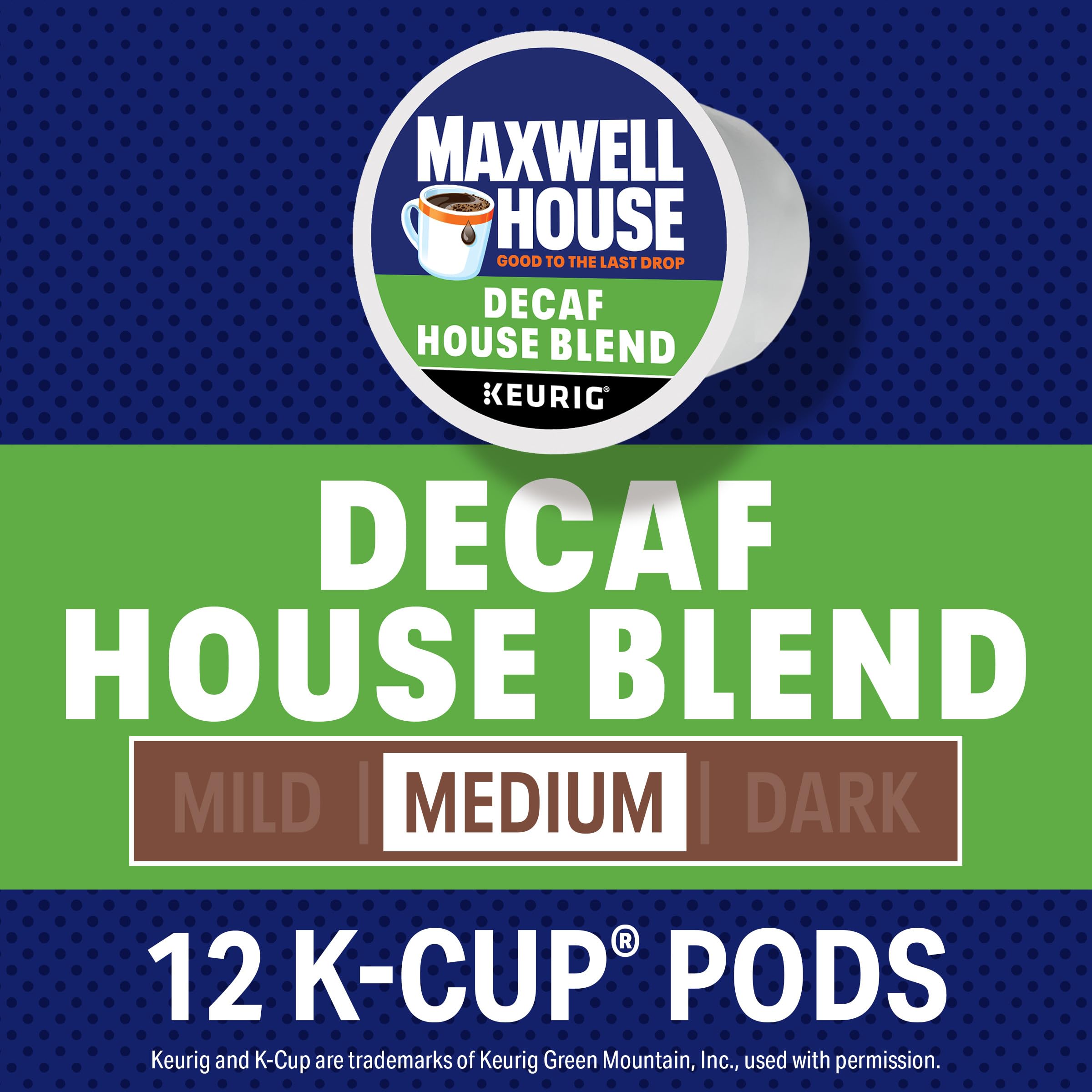 Maxwell House Decaf House Blend K-Cup Coffee Pods - 12 Count Box | Medium Roast Ground Coffee for Keurig Brewers | Perfect for Morning Brew & Office Use
