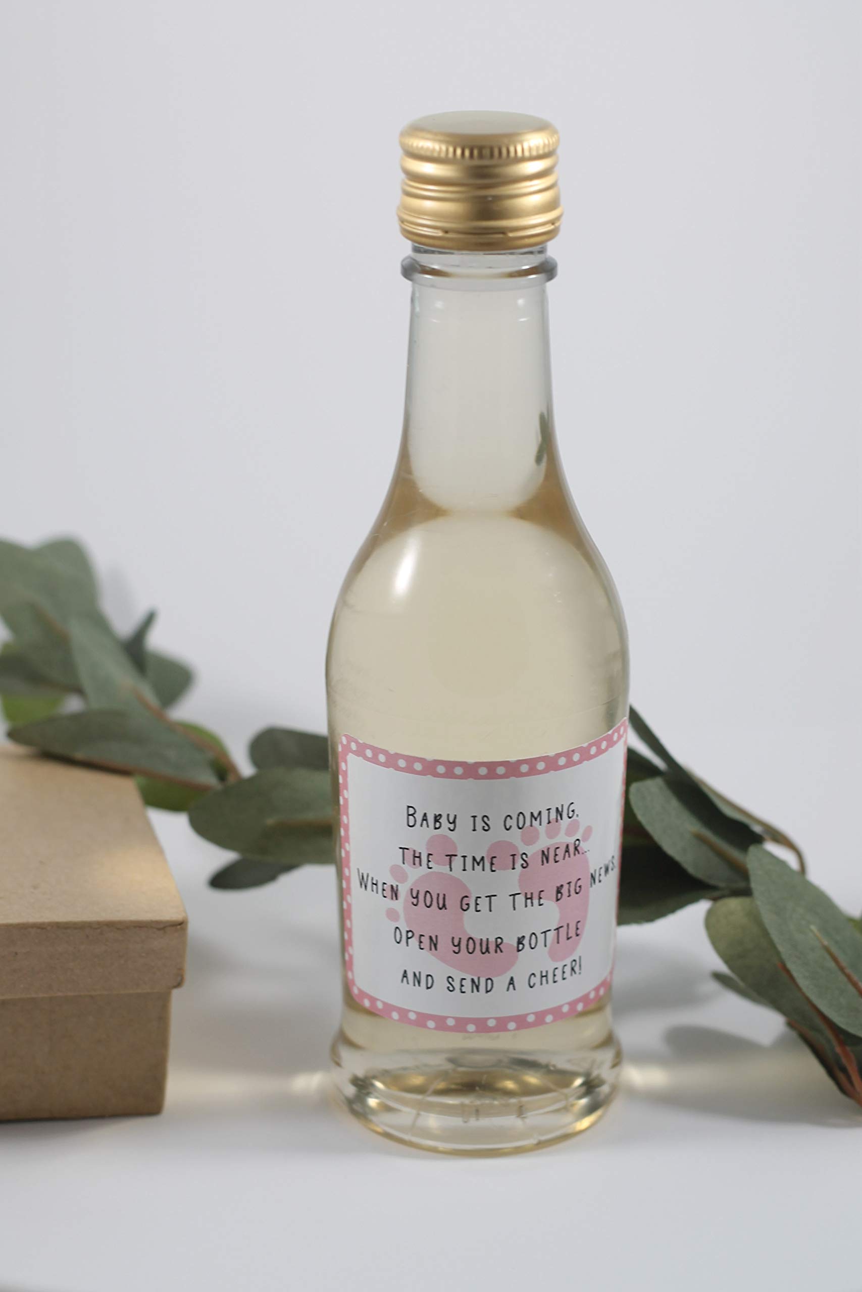 Baby Shower Wine Bottle Labels - 22 Pink Stickers for Mini Bottles & Party Decor