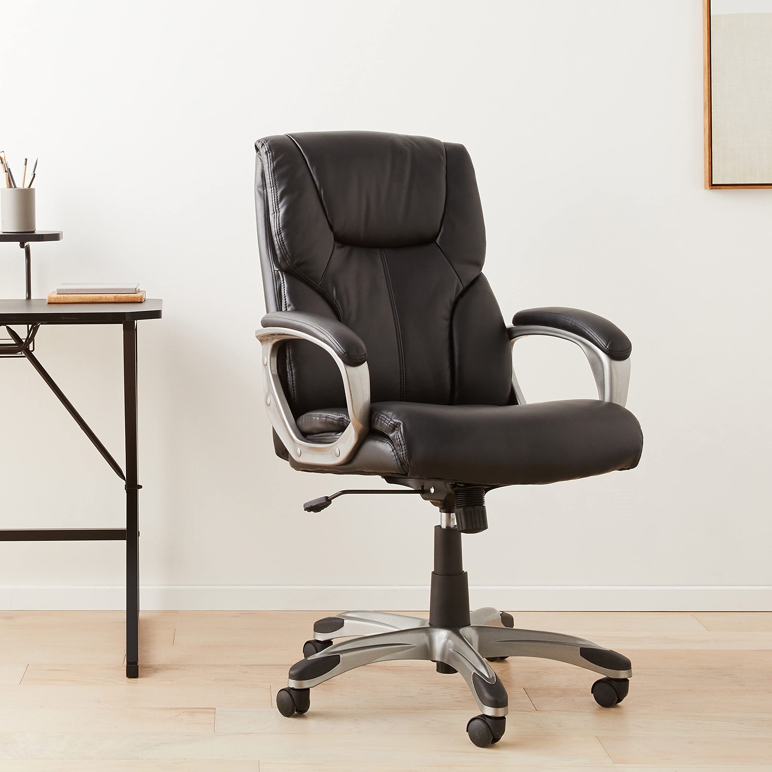 Amazon Basics Executive Office Chair - Adjustable Height, Padded Armrests, Swivel Rolling for Home & Office Use