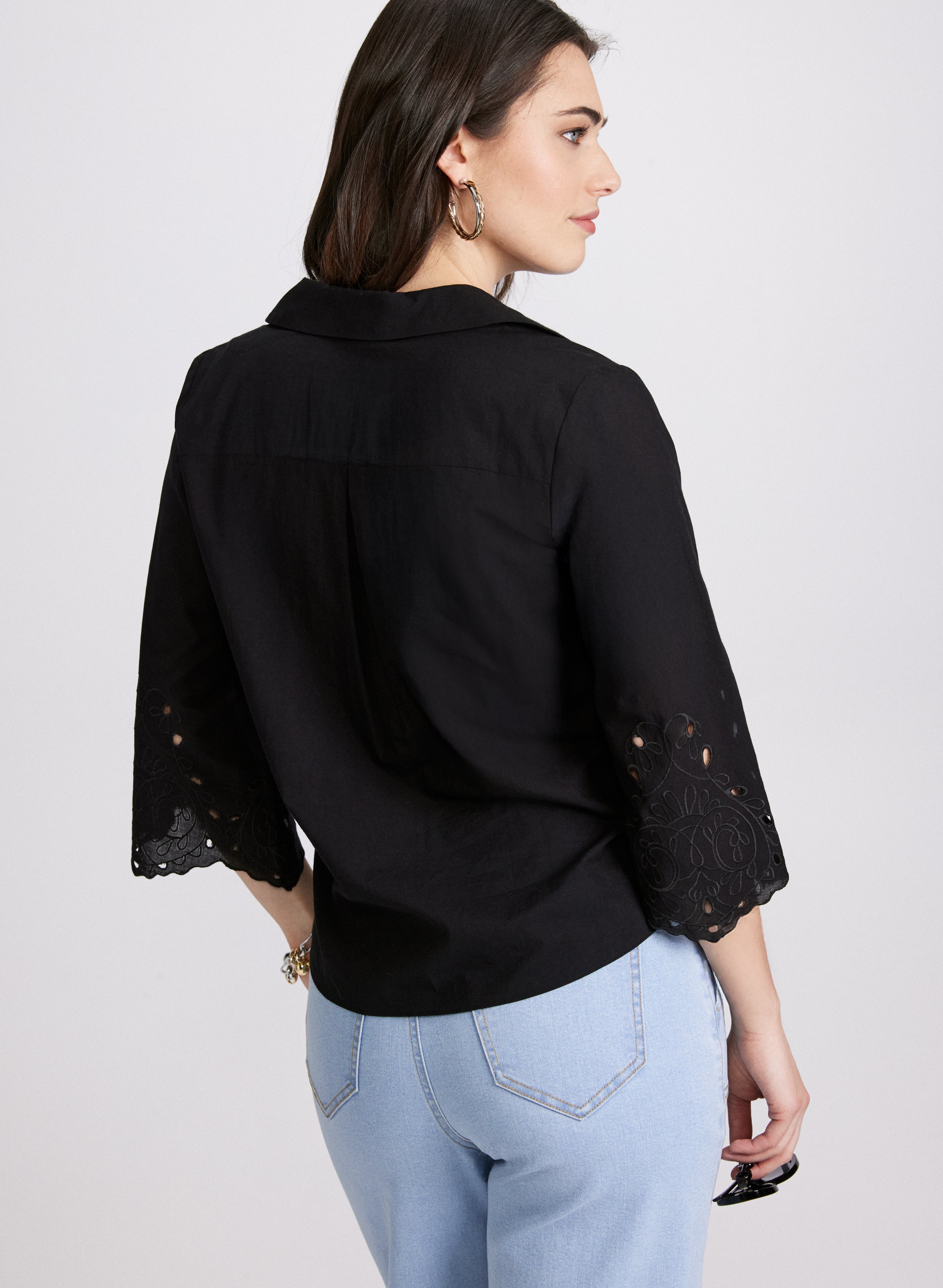 Embroidered Sleeve Blouse for Women - Floral Lace Tops Casual & Office Wear - Perfect for Spring Summer Outfits & Special Occasions