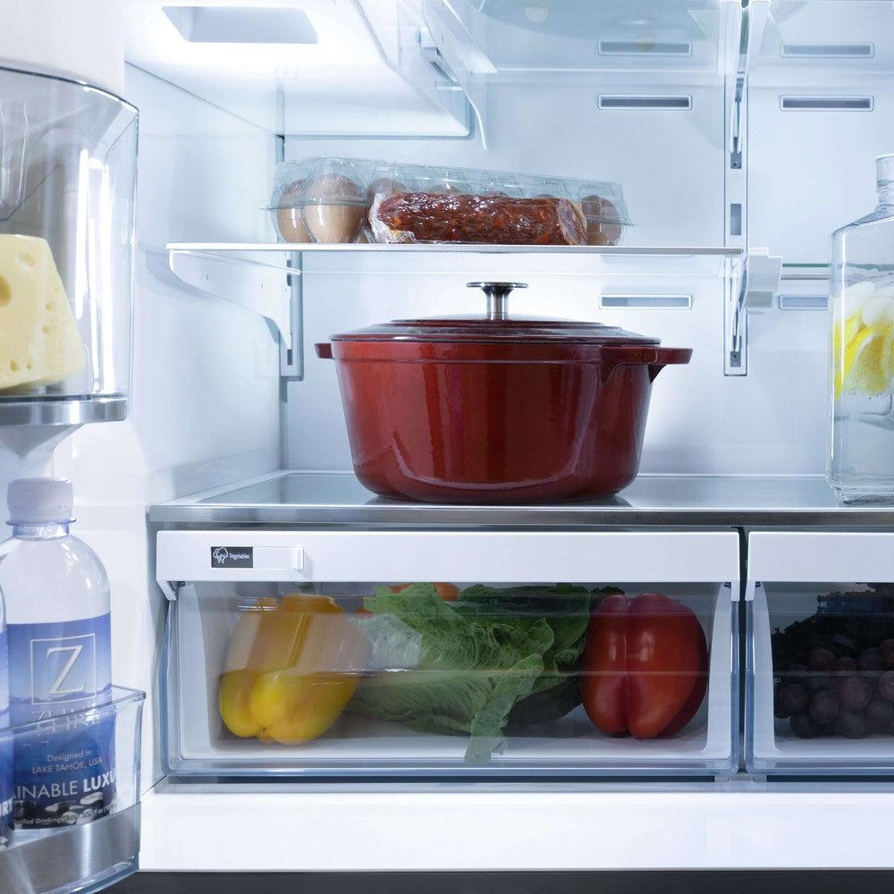 ZLINE Autograph Edition 36-Inch Counter Depth French Door Refrigerator - 21.6 cu.ft Capacity, Fingerprint Resistant Stainless Steel with Champagne Bronze Handles, Built-In Water and Ice Dispenser (RFMZ W 36 CB) - Perfect for Modern Kitchens, Open-Concept Homes, and Gourmet Cooking Spaces