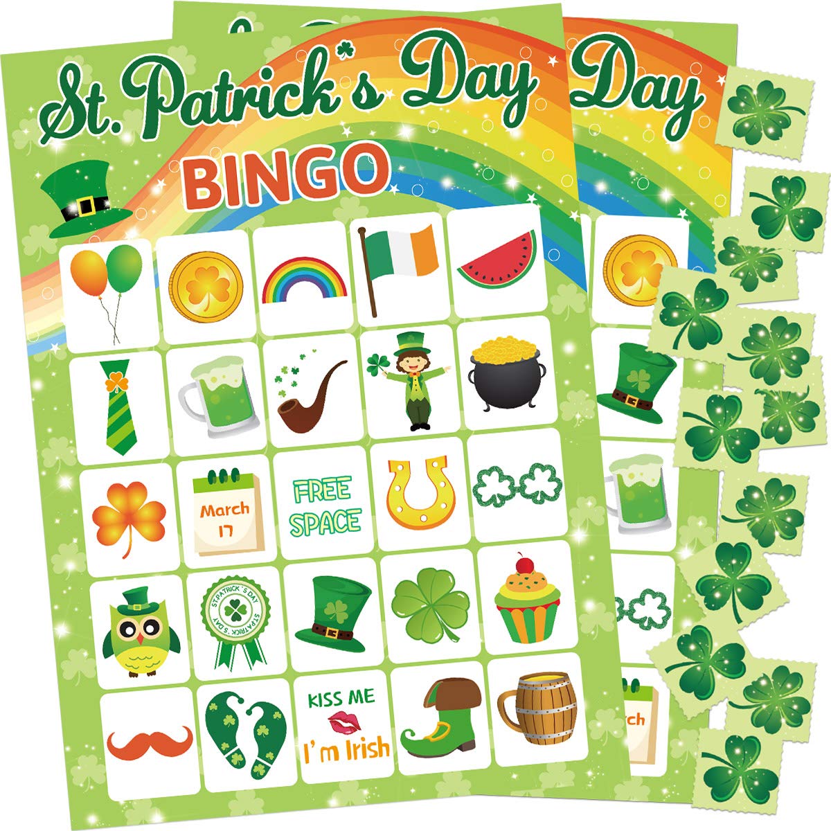 St. Patrick's Day Bingo Game for Kids - 24 Player Green Shamrock Party Supplies for Classroom, Family Gatherings & Festive Celebrations