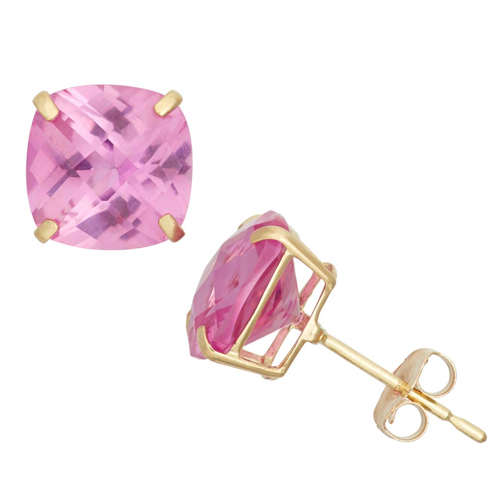 10KT Solid Yellow Gold 8MM Cushion Cut Birthstone Stud Earrings - Simulated & Genuine Gemstone Jewelry for Women, Girls & Teens | Perfect Gift for Birthday, Anniversary & Special Occasions