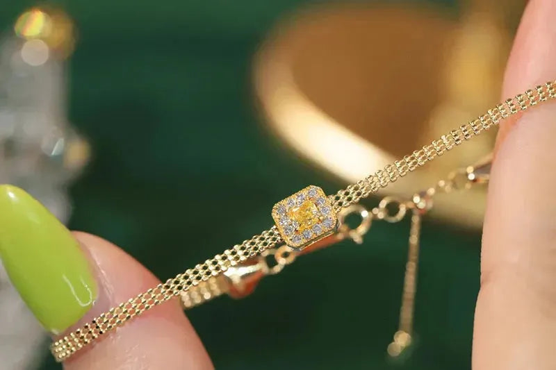 18K Yellow Gold Bracelet with Real Natural Yellow Diamonds - Romantic Lace Design Women's Jewelry for Wedding, Anniversary & Special Occasions