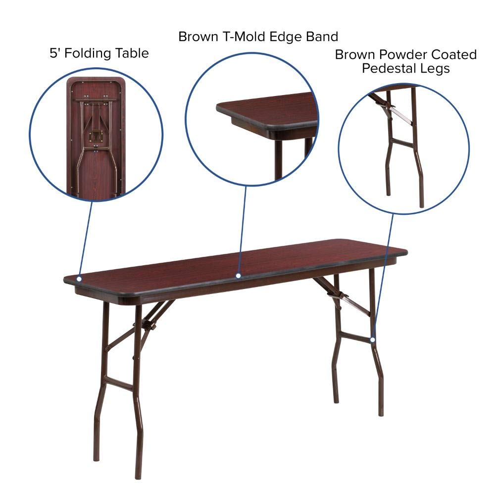 Flash Furniture Frankie 5-Foot Mahogany Melamine Laminate Folding Training Table - Durable & Portable for Classrooms, Meetings & Events