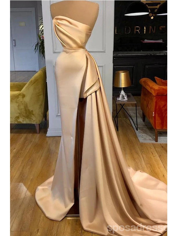 Elegant Champagne Mermaid Sweetheart High Slit Long Prom Dresses for Women - Perfect for Formal Events, Homecoming, and Evening Parties