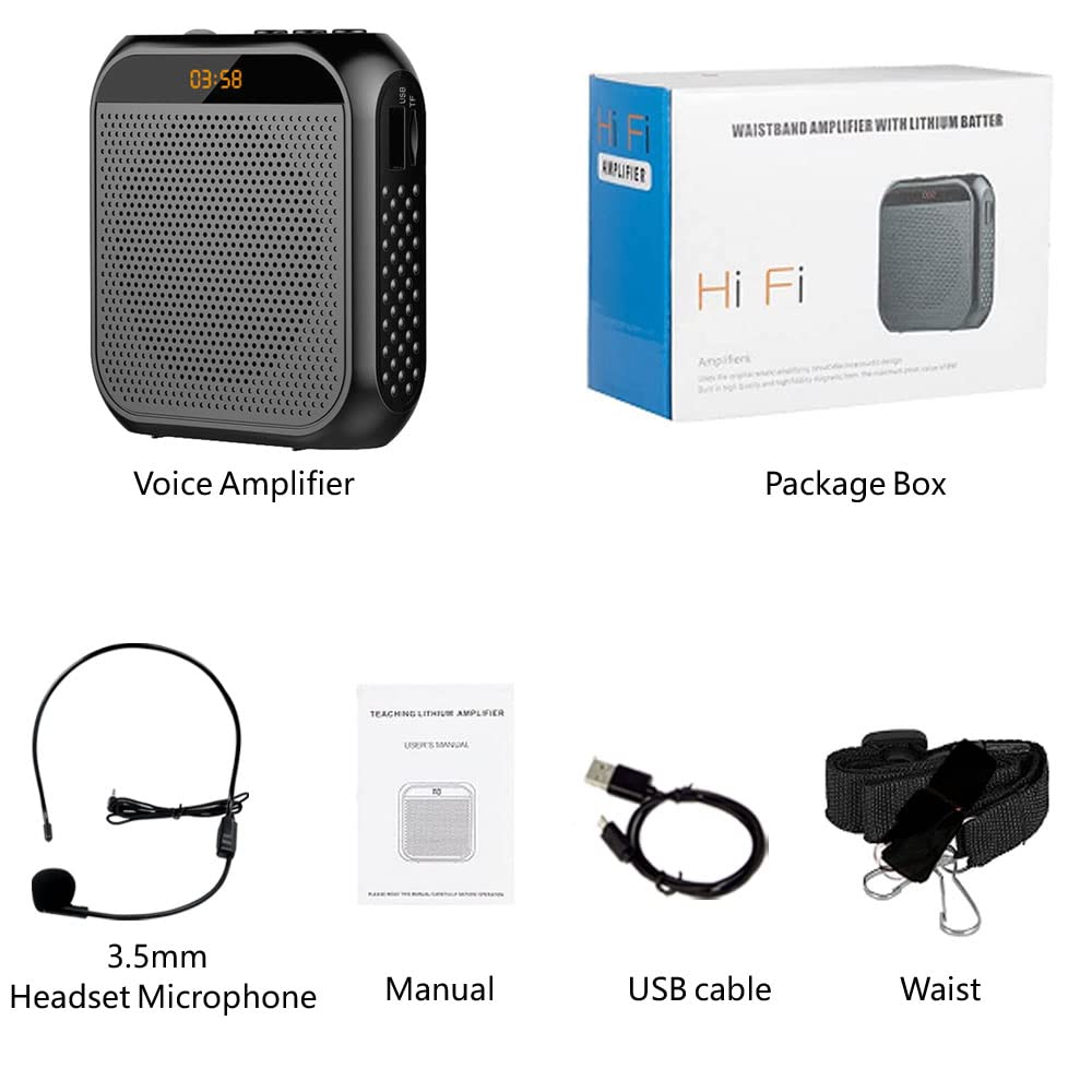 Portable Voice Amplifier with 2200mAh Rechargeable Battery - Wireless Headset Microphone & Speaker System for Teachers, Public Speaking, Meetings, Yoga Classes, Tour Guides, and Outdoor Events (Black) - Perfect for Lectures, Presentations, and Large Group Instruction