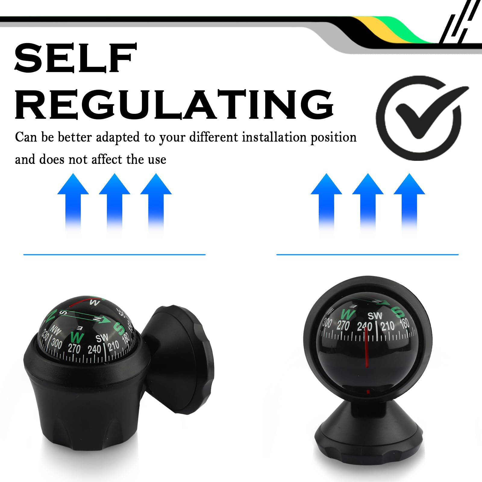 Universal Car Compass with Adjustable Bottom Stick & Night Vision - Dashboard Navigation Compass for Cars, Trucks, SUVs & Boats | Perfect for Road Trips, Off-Road Adventures & Marine Navigation