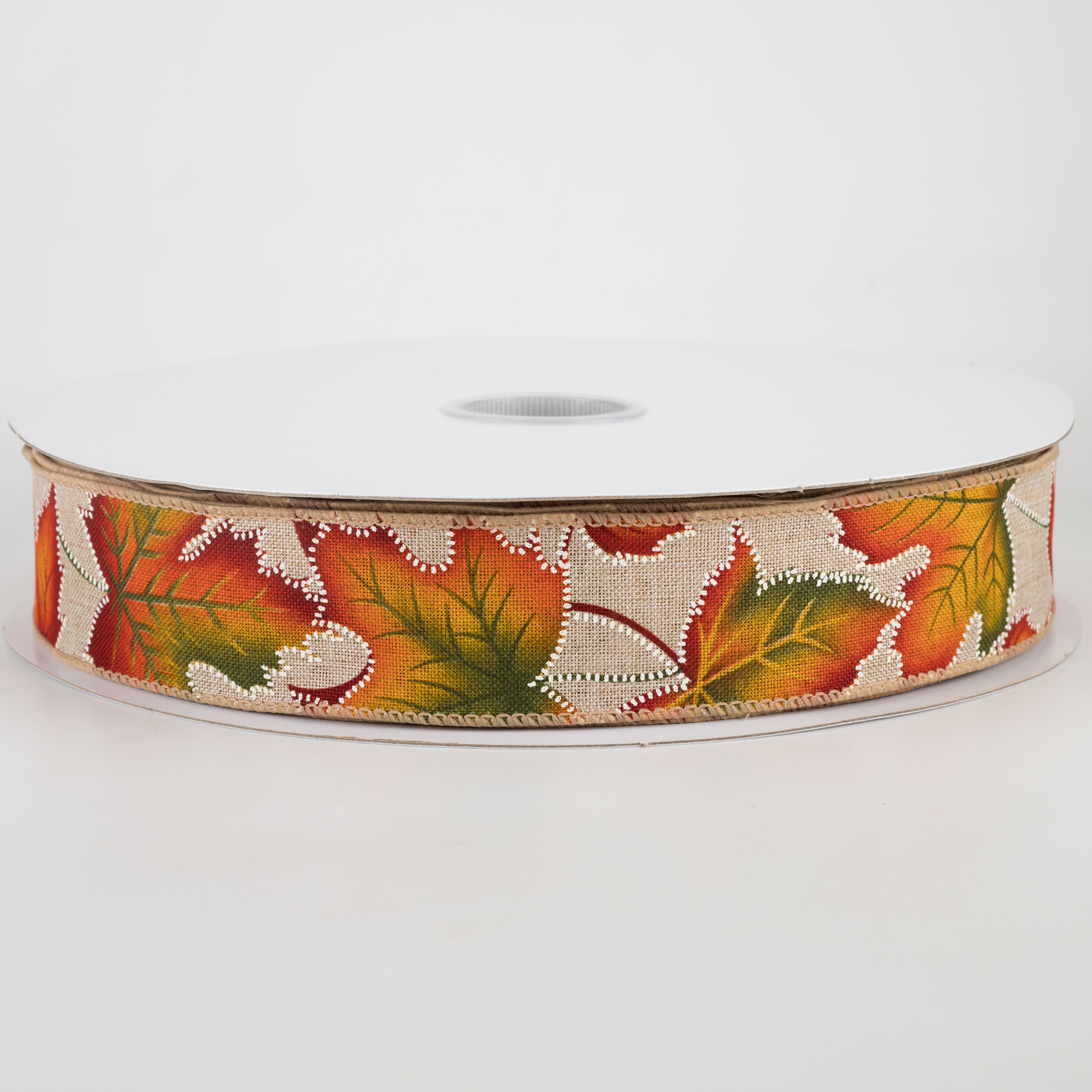 1.5 Inch Dotted Fall Leaves Ribbon - Natural Decorative Ribbon for Autumn Crafts, Gift Wrapping, and Seasonal DIY Projects (50 Yards)