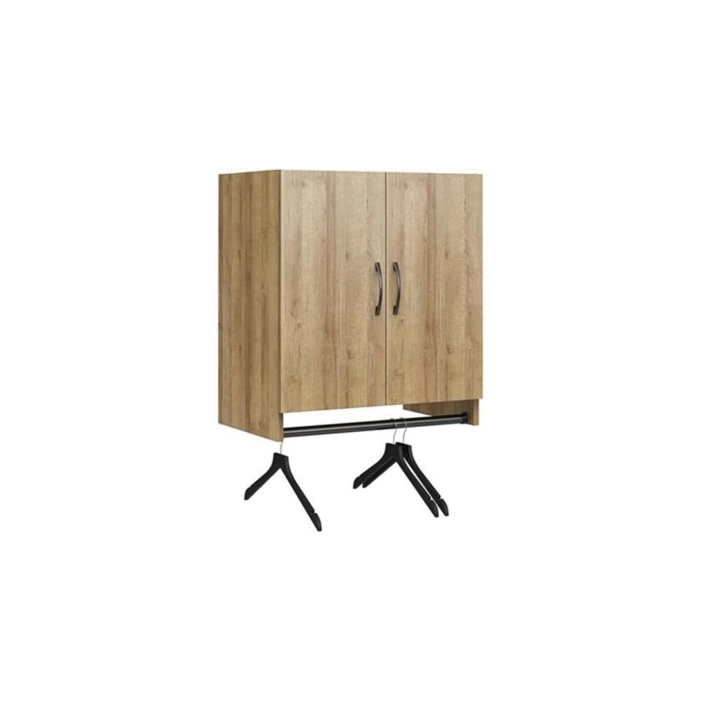 Pemberly Row 2-Door Wall Cabinet with Hanging Rod - Natural Finish for Bedroom Storage