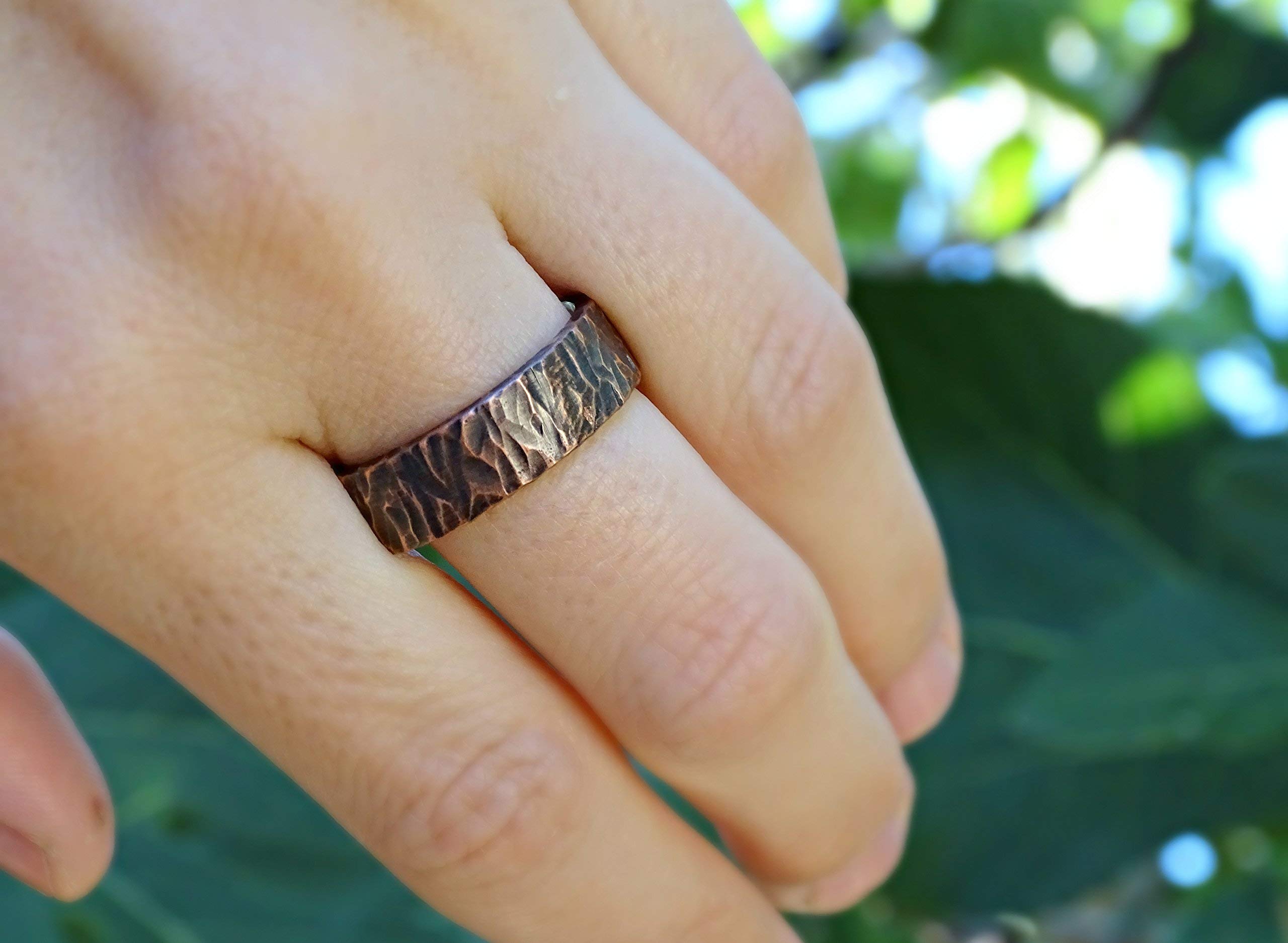 Unique Viking Wedding Band for Men - Rustic Two-Tone Mixed Metal Ring with Wood Structure - Copper Anniversary Gift for Him - Perfect for Weddings, Engagements, and Special Occasions