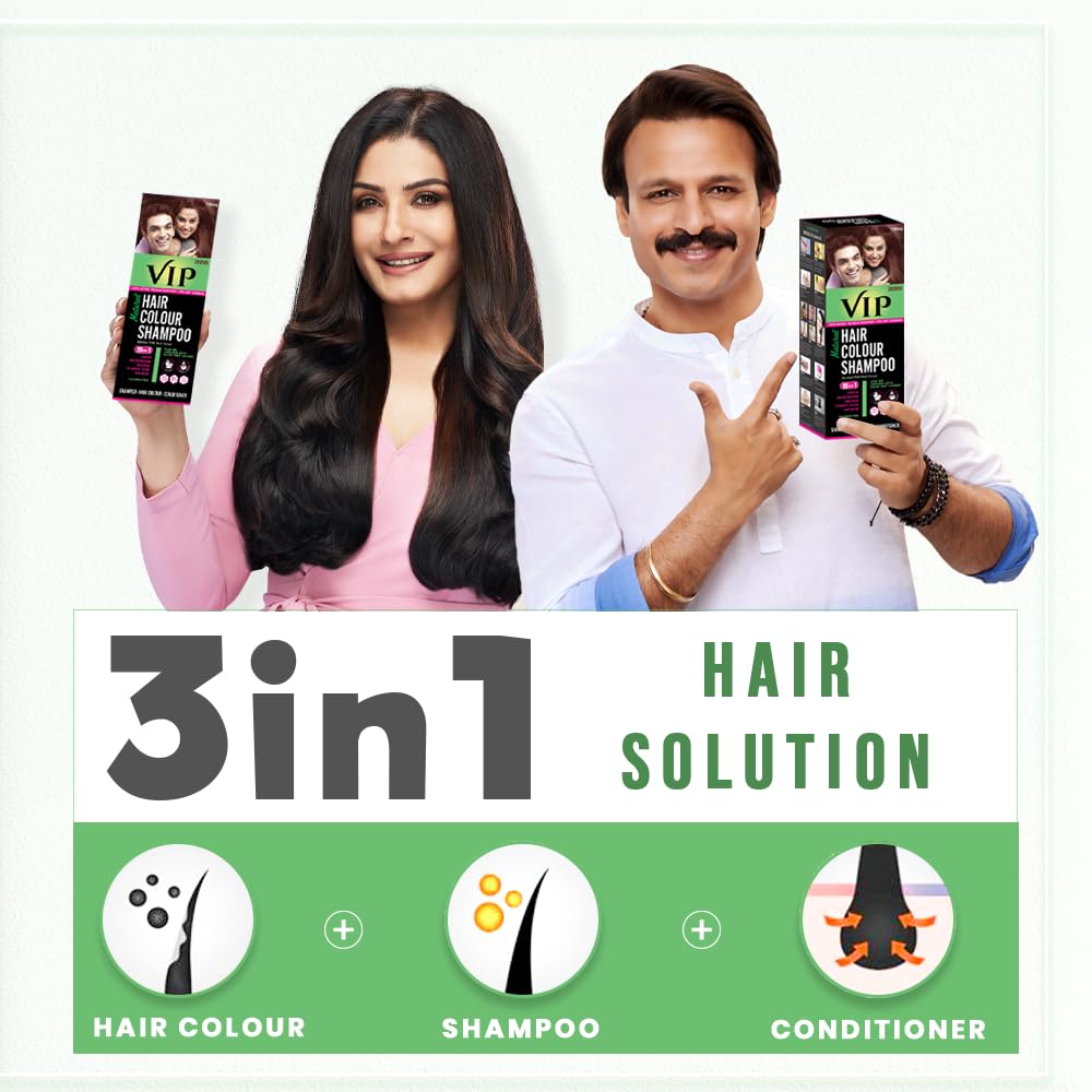 VIP Brown Hair Color Shampoo 180ml - Quick Gray Coverage in 15 Minutes for Women & Men | Natural Hair Dye Alternative | At-Home Salon Quality Hair Coloring | Perfect for Touch-Ups, Root Coverage & Daily Hair Care