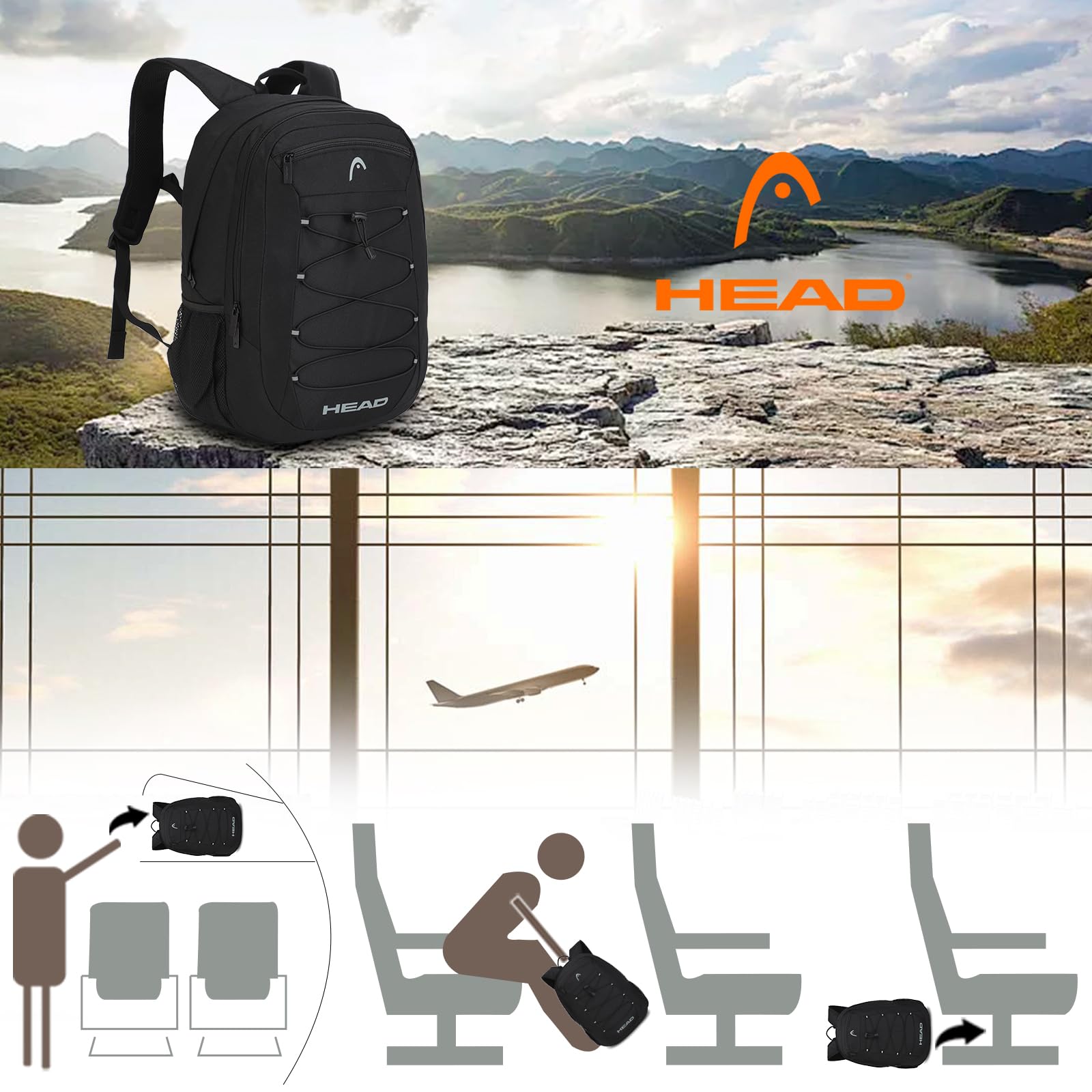 HEAD 30L Waterproof Travel Backpack for Men - Lightweight Laptop Backpack Fits 15.6 Inch Notebook - Durable College, Gym, Hiking & Work Backpack - Perfect for Commuting, Outdoor Adventures & Daily Use