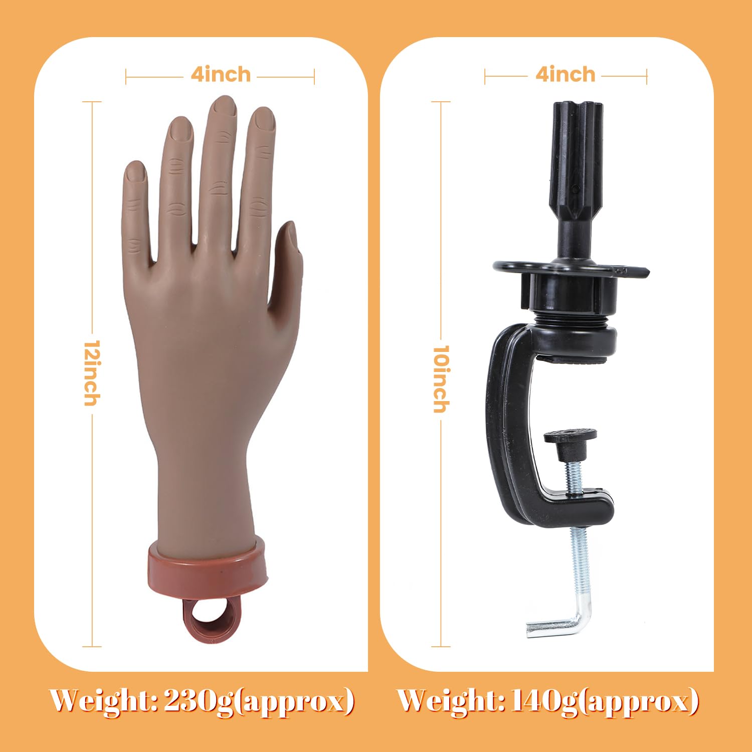 Professional Acrylic Nail Practice Hand Kit - Flexible Moveable Mannequin Hand for Nail Art Training, Beginners & Students - Dark Skin Tone (Perfect for Salon Practice, Nail Tech School & Home Learning)