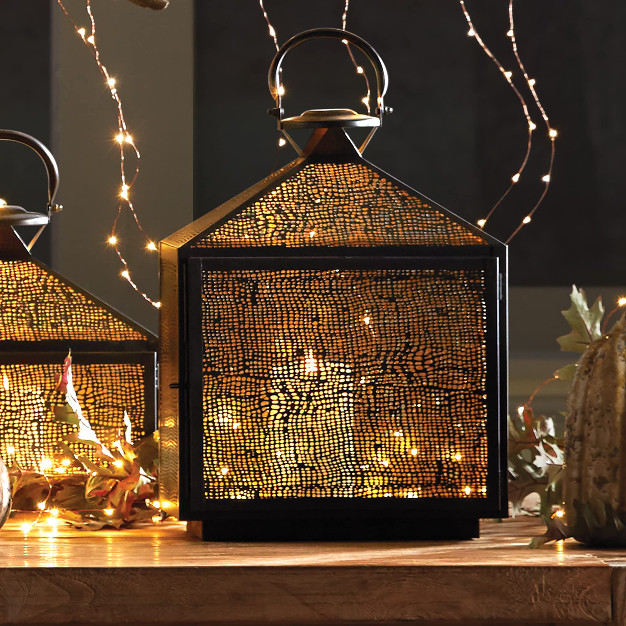 Napa Home & Garden Amhurst Lantern Medium Black and Gold - Outdoor/Indoor Decorative Lighting for Patio, Garden, Porch, and Entryway