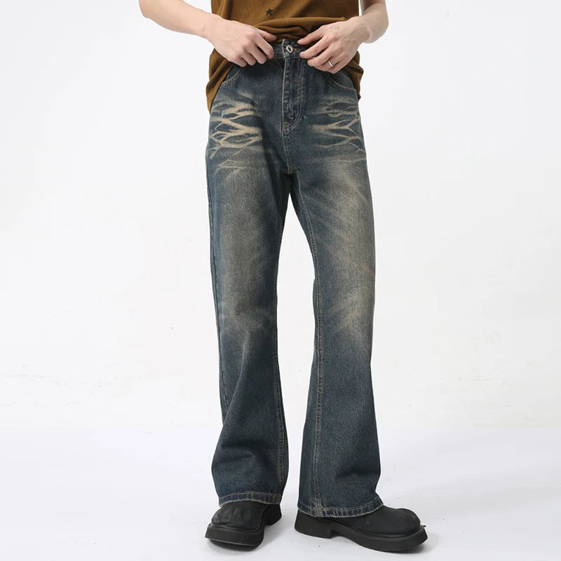 Stylish American Men's Jeans - Summer Micro Flare Denim Pants | High Street Deconstructed Trend 9C5981 | Perfect for Casual Outings & Streetwear Fashion