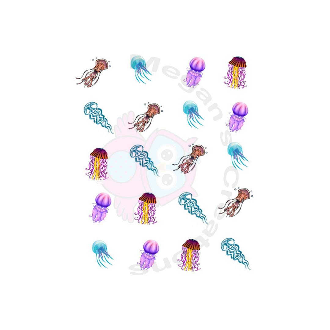 Jellyfish Waterslide Nail Decals - Water Transfer Nail Art Stickers for DIY Manicure - Perfect for Summer Nails, Beach Vacations & Pool Parties