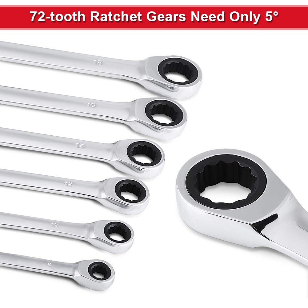 12-Piece Spanner Ratchet Set - CRV Steel Combination Wrench Kit (8-19mm) with Tool Box - Open-End & Ring Wrench Set for Car Repairs, Home Maintenance & DIY Projects