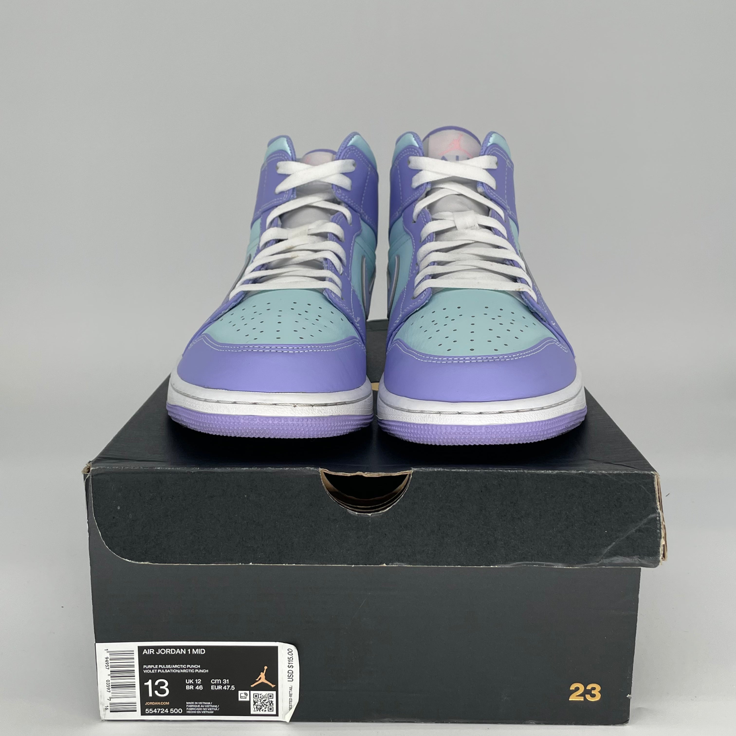 AIR JORDAN 1 MID Purple Aqua Men's Basketball Shoes Size 13 (554724-500) - Perfect for Streetwear & Sneaker Collectors