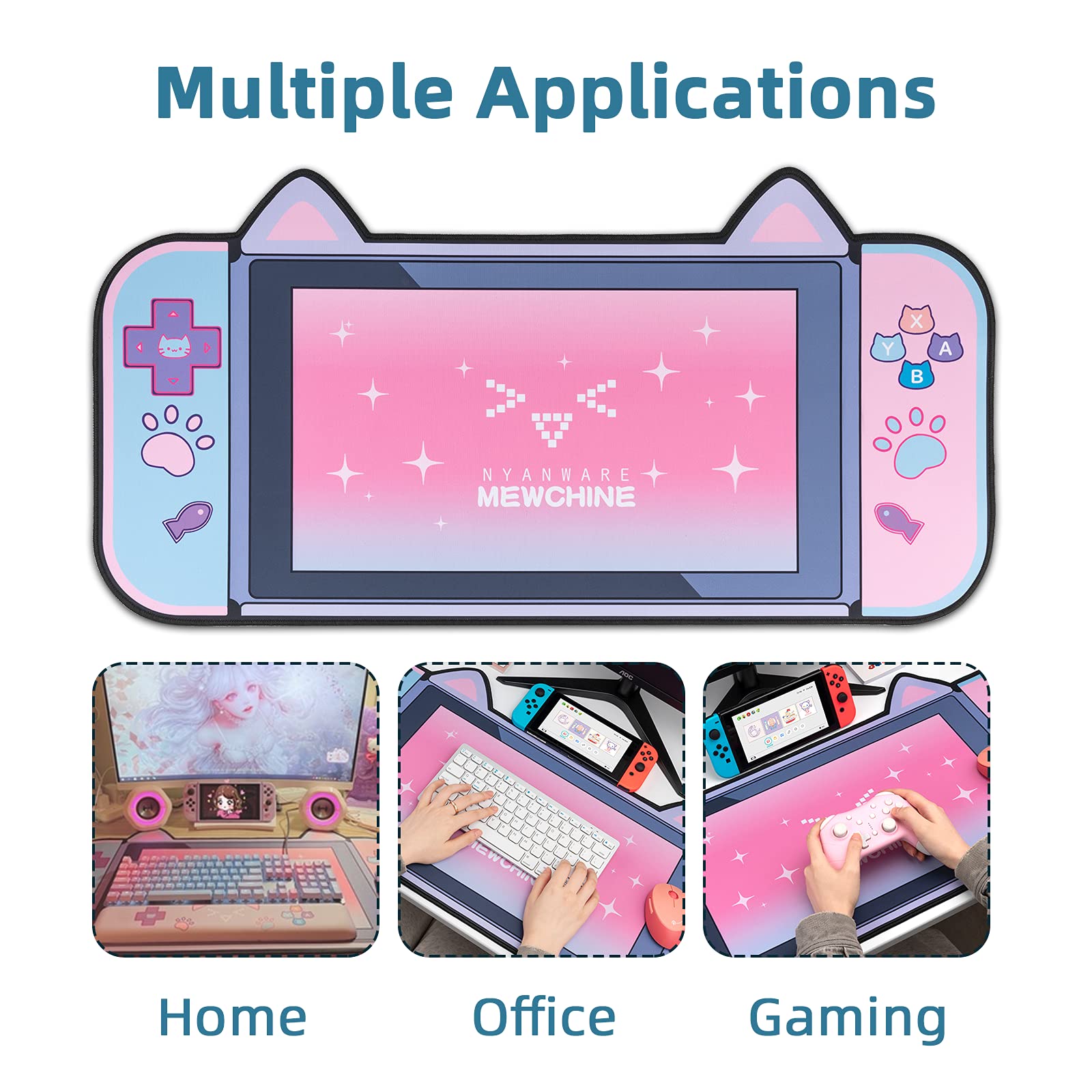 GeekShare Cute Cat Ear Mouse Pad - Non-Slip Gaming & Office Desk Mat for PC Work