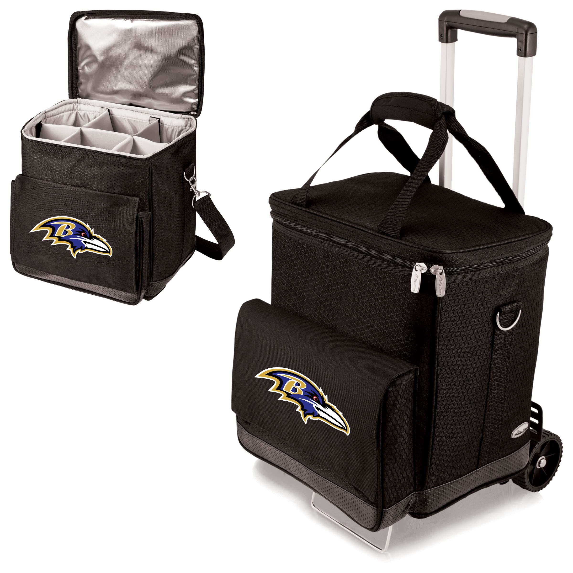 PICNIC TIME NFL Unisex-Adult 6-Bottle Insulated Wine Carrier & Cooler Tote with Wheels - Portable Rolling Wine Trolley for Tailgating, Parties, and Outdoor Events
