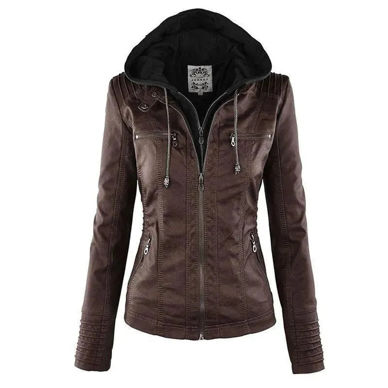 Women's Hooded Leather Jackets - Stylish & Warm Outerwear for Fall & Winter Fashion | Perfect for Casual Outings & Outdoor Adventures