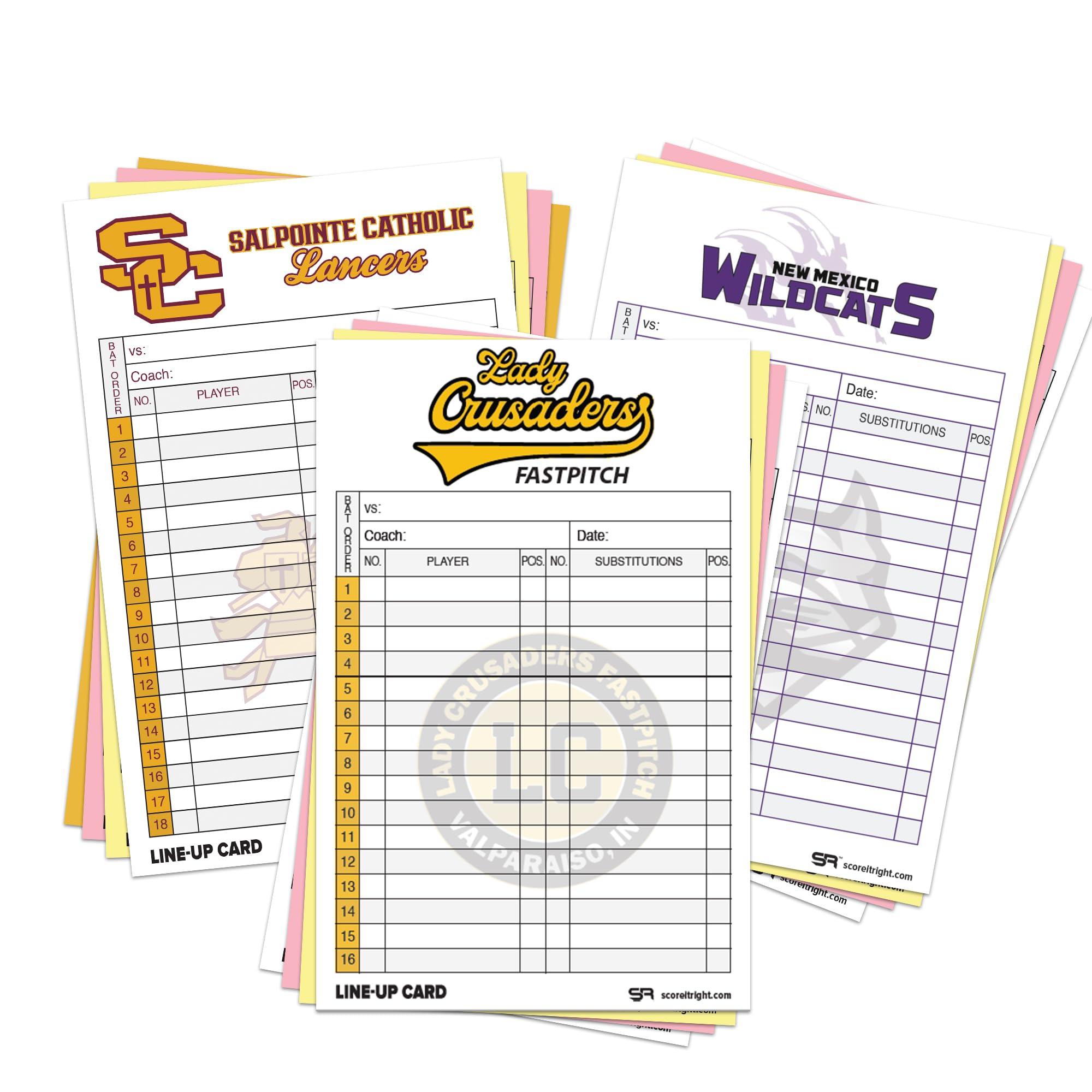 Custom Baseball & Softball Lineup Cards - 32-Pack Carbonless 4-Part Forms (5.5
