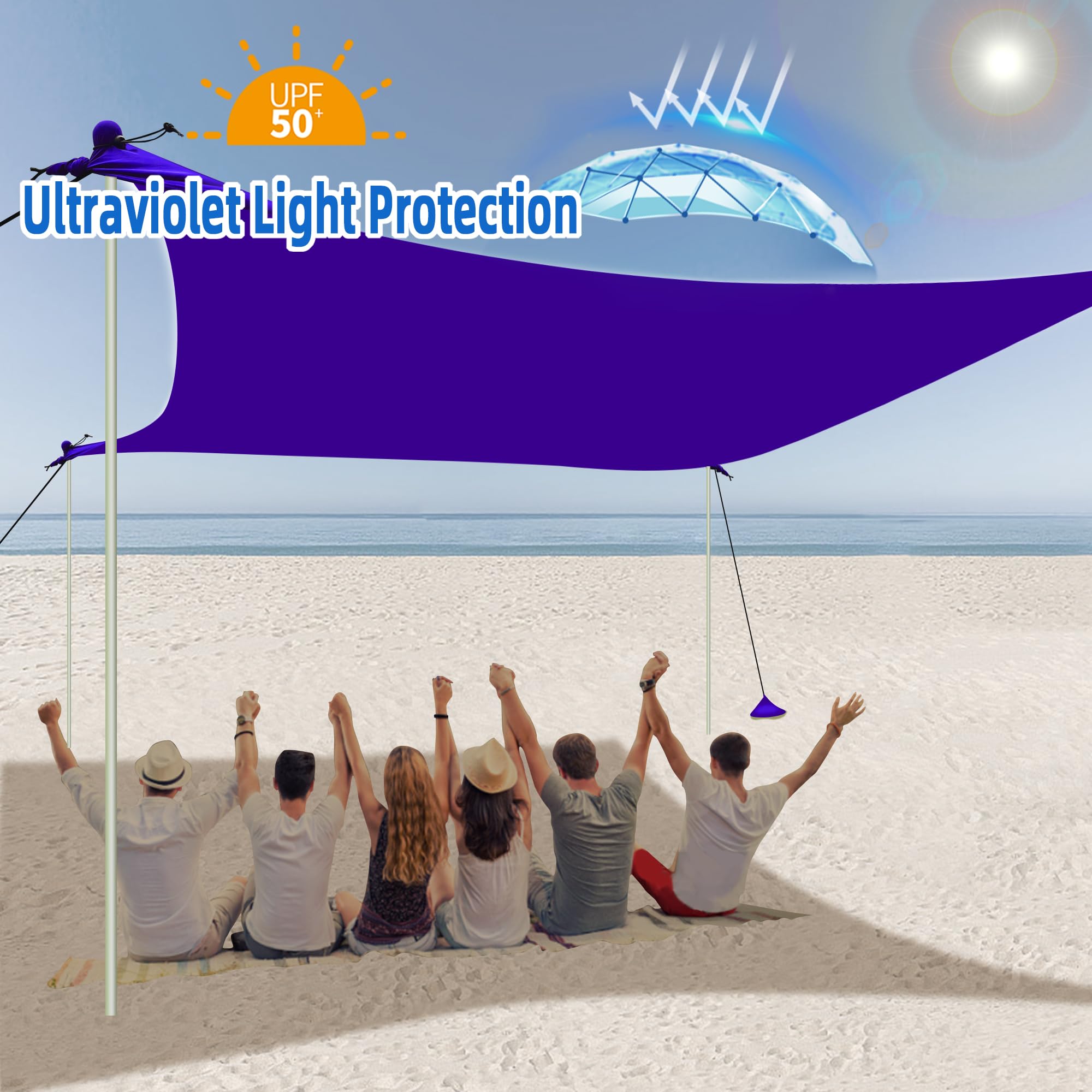 UMARDOO 10x10FT Portable Beach Tent with UPF 50+ Sun Protection - Easy Setup Family Sun Shelter with Carry Bag for Outdoor, Camping, Picnic & Beach Travel (Purple) - Wind Resistant Canopy for Summer Vacations & Backyard Relaxation