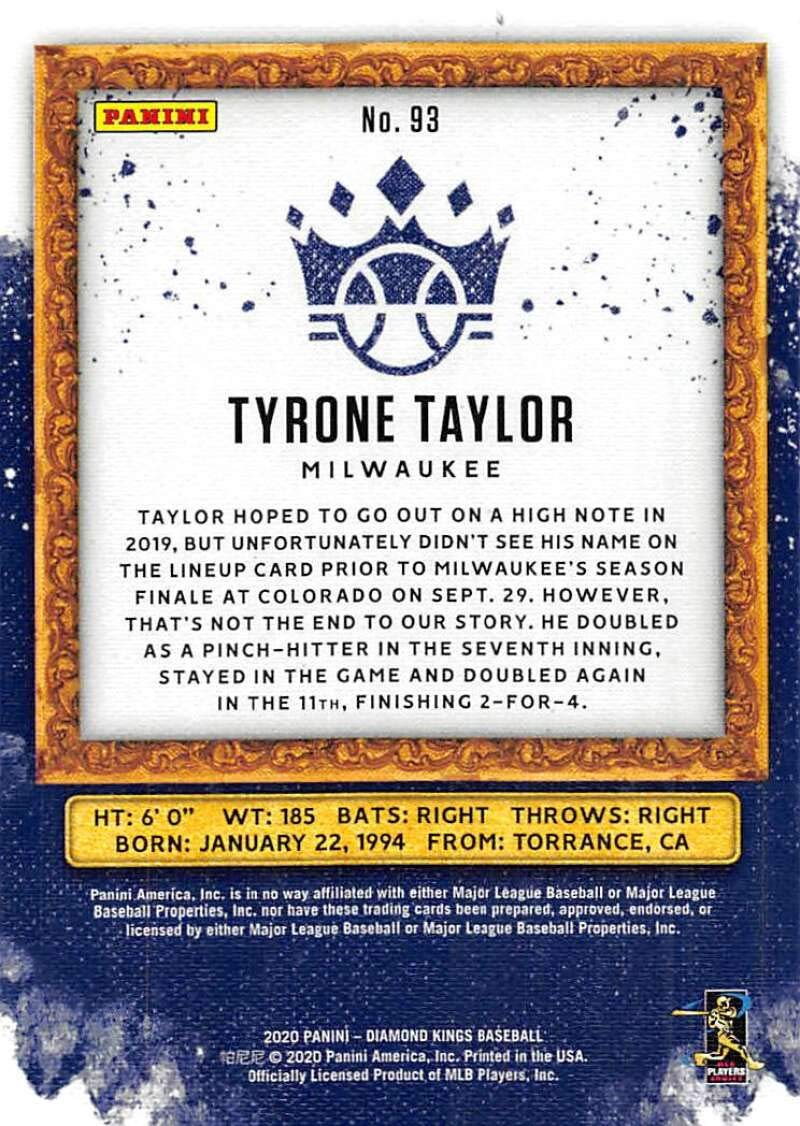 2020 Panini Diamond Kings #93 Tyrone Taylor Milwaukee Brewers Baseball Card - Rare Collectible Sports Memorabilia for Fans & Investors | Perfect for Display, Trading, and Gift Giving