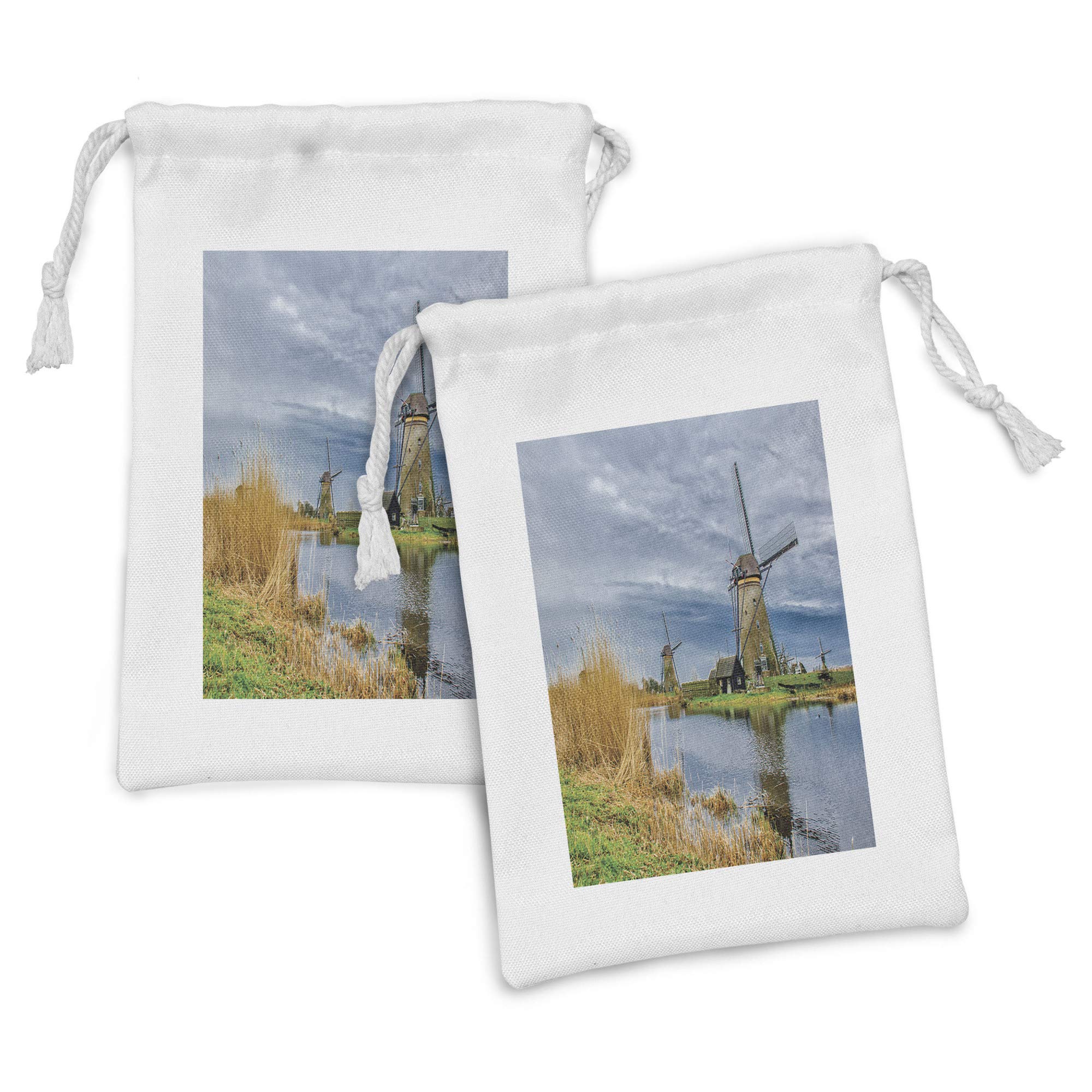Ambesonne Dutch Windmill Fabric Pouch Set of 2 - 9
