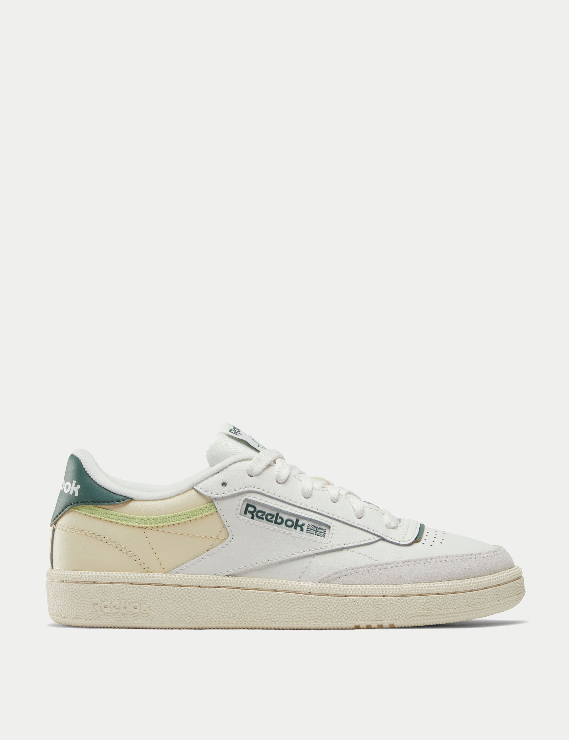 Reebok Club C 85 Vintage Sneakers - Chalk/Vintage Chalk/Escape Green | Classic Retro Tennis Shoes for Men & Women | Perfect for Casual Wear, Street Style & Gym Workouts