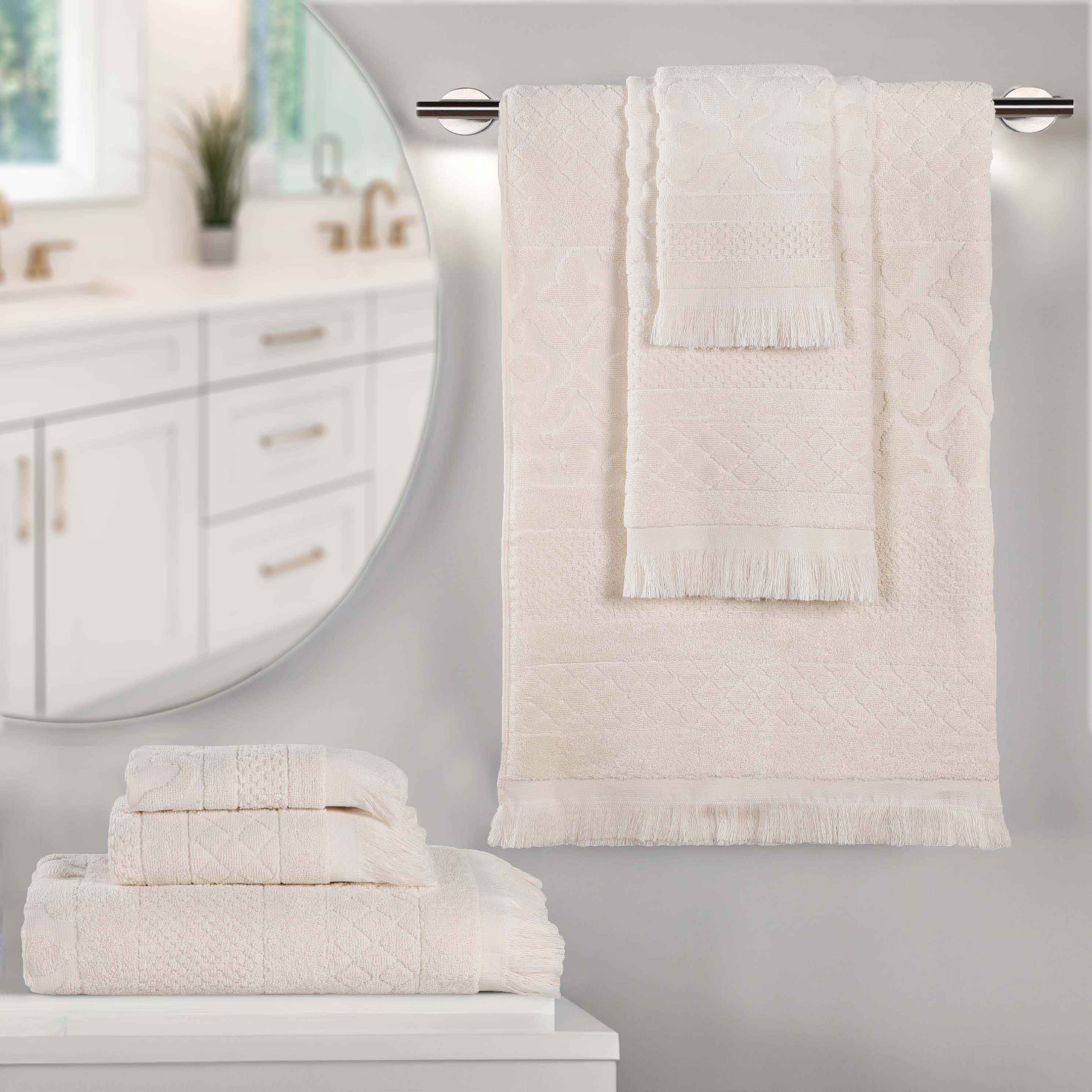 Premium 6-Piece Cotton Geometric Jacquard Towel Set - Ultra Soft & Absorbent Bath Towels for Spa, Bathroom & Luxury Home Decor