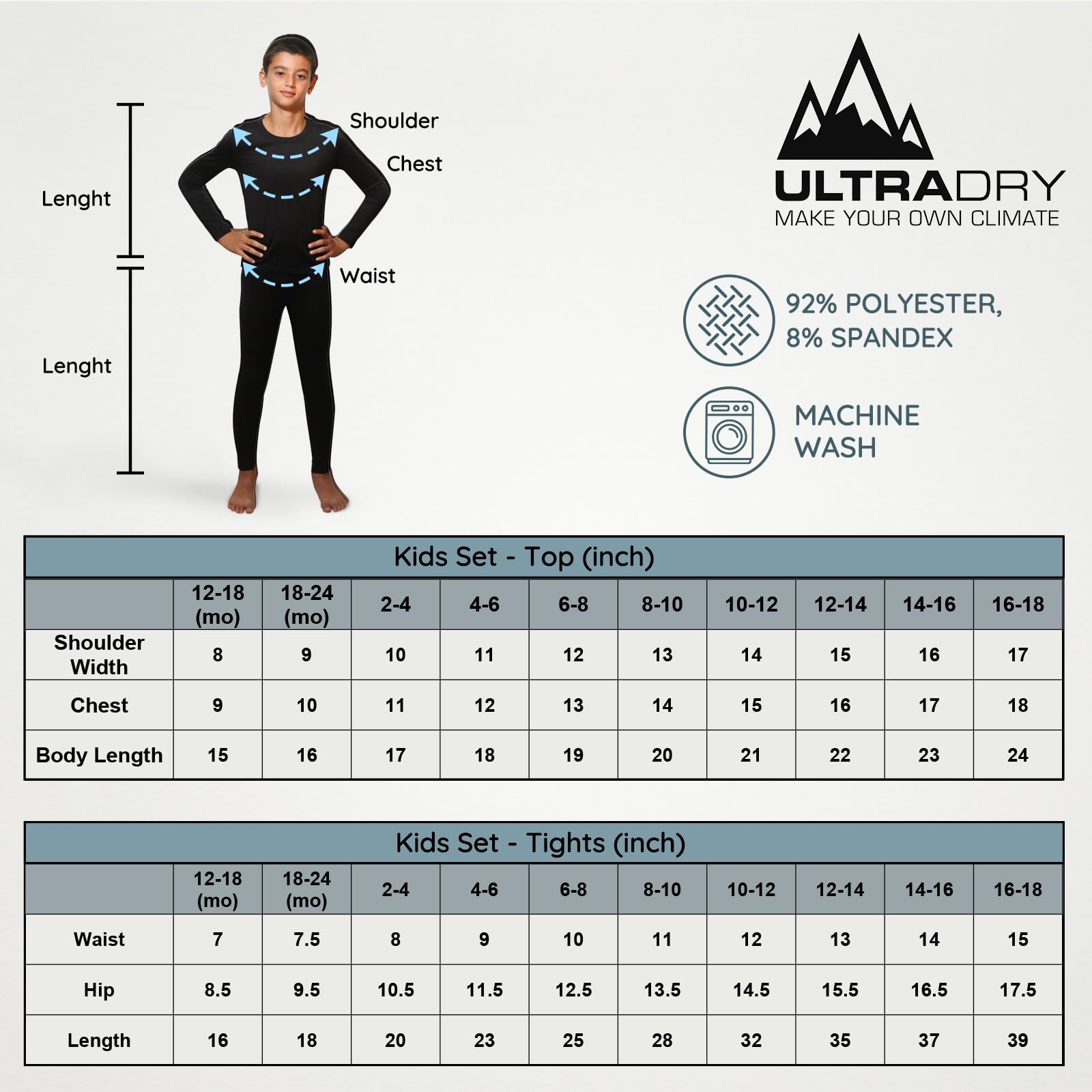 Ultra Dry Thermal Underwear for Kids - Fleece Lined Long Johns & Shirt Set - Boys & Girls Unisex Base Layer - Perfect for Winter Sports, Skiing & Outdoor Activities