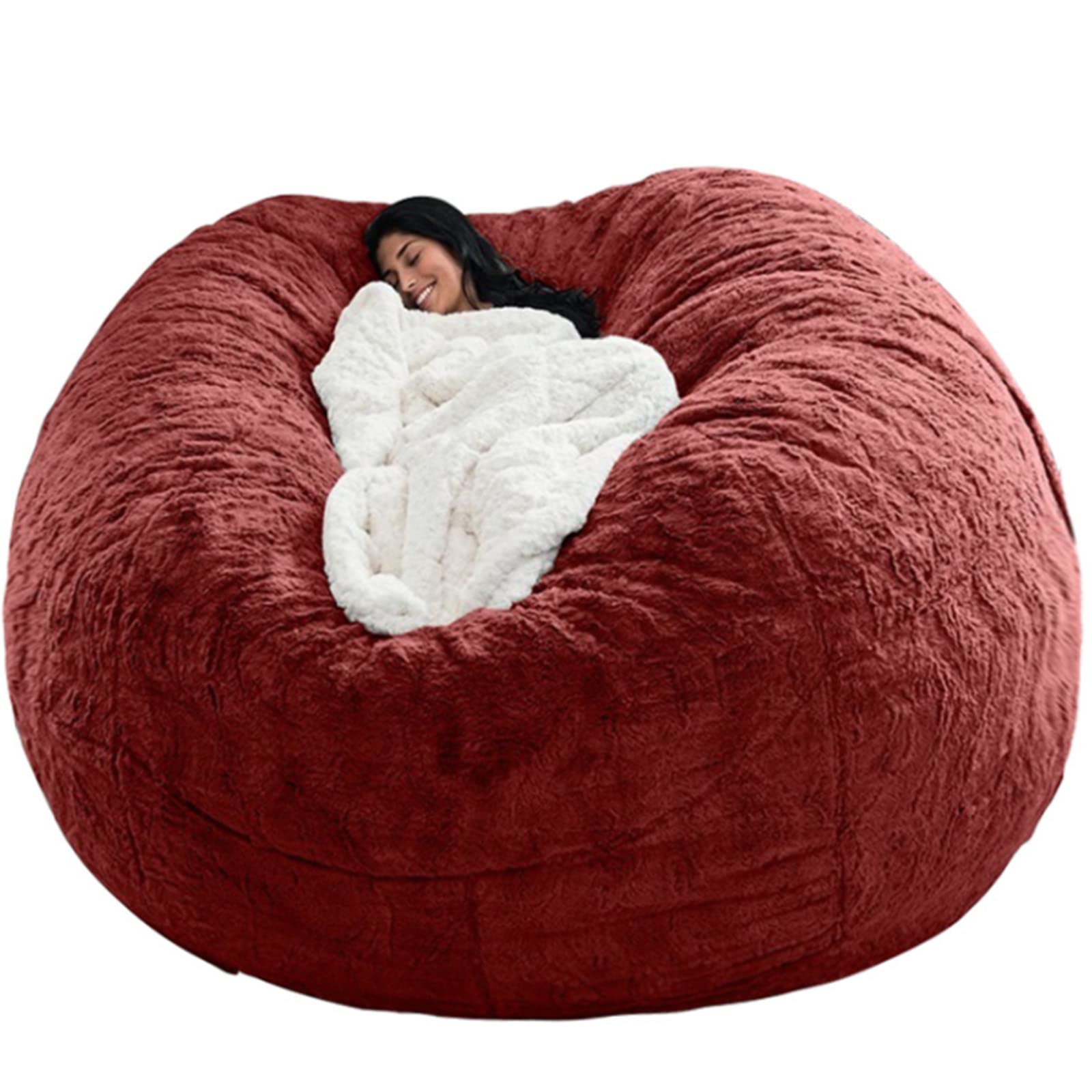 7ft Giant Bean Bag Chair with Memory Foam - No Filler Faux Fur Lounger Sofa Cover, Washable Jumbo Bean Bag for Adults, Large Lazy Chair for Living Room, Bedroom & Game Room Relaxation