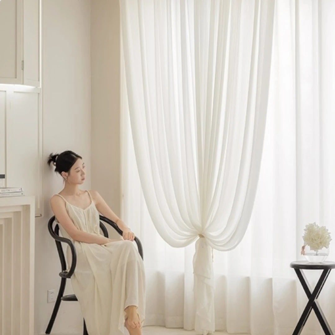 Vada Gauze Vertical Crinkle Custom Privacy Curtain - Light Filtering Window Treatment for Bedroom, Living Room & Nursery