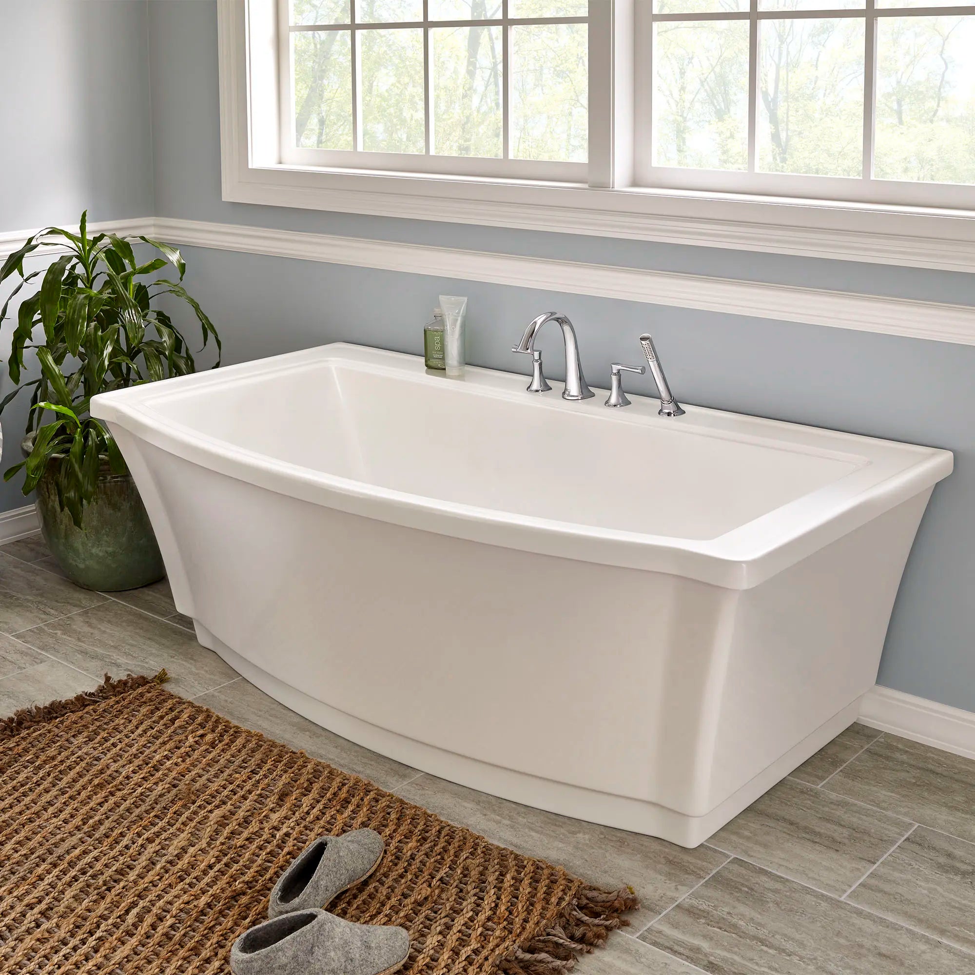 Estate Deck Mount Bathtub Faucet with Hand Shower - 4-Inch Centerset Rough-In Valve with Lever Handle - Perfect for Bathroom Renovations & Modern Home Upgrades