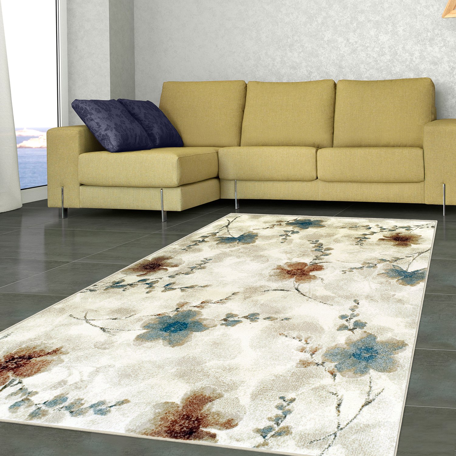 Premium 5' x 8' Stone Washable Area Rug - Fiore Collection for Bedroom, Living Room, Farmhouse, Kitchen, Entryway & Laundry Room - Soft Non-Slip Decor Rug Perfect for Cozy Home & High Traffic Areas