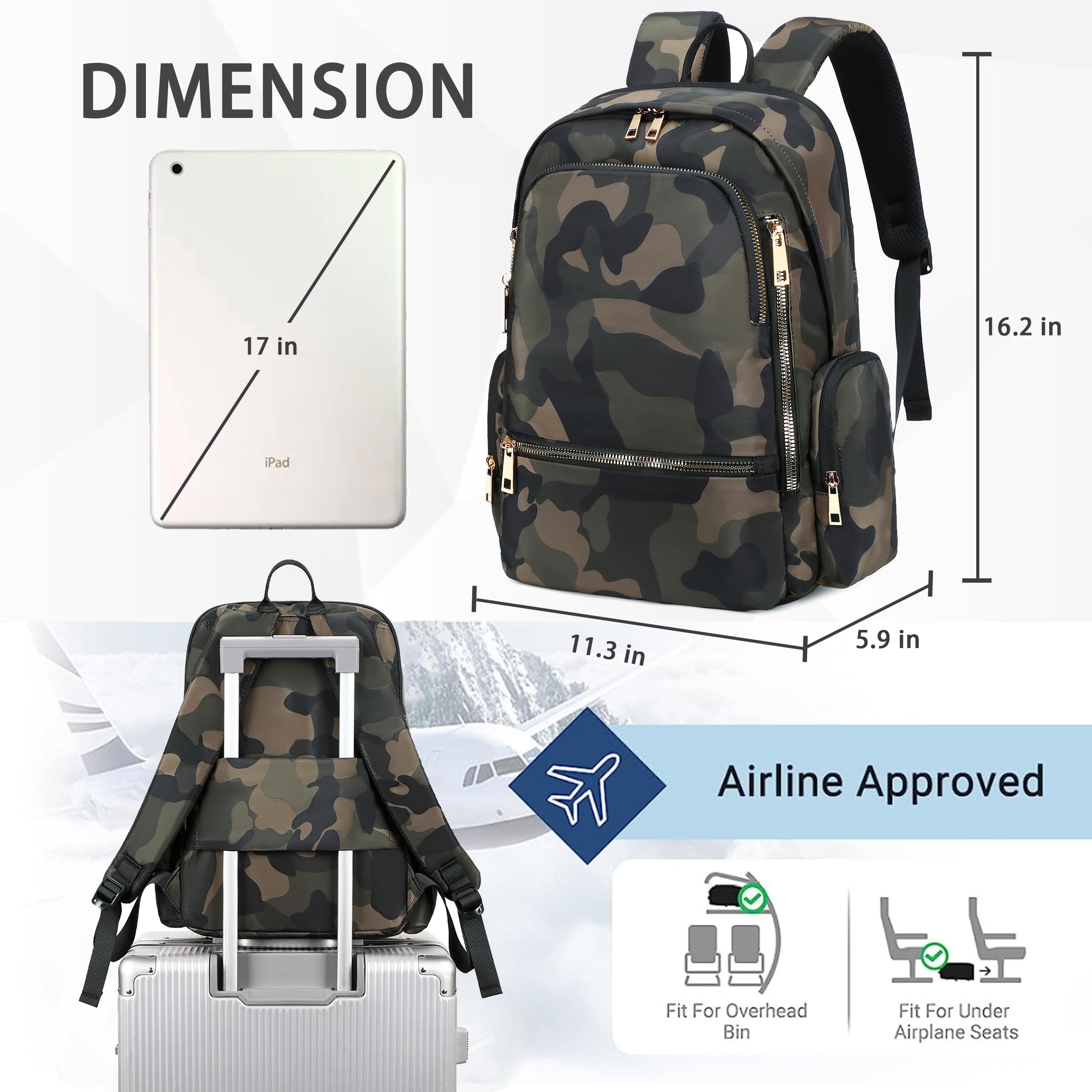 AO ALI VICTORY Anti-Theft Laptop Backpack for Women & Men - 15.6 Inch Travel Backpack with USB Charging Port, Water-Resistant College Bookbag for Work, Business, Commuting & Casual Use - Perfect for Office, School & Daily Travel (Camo Green)
