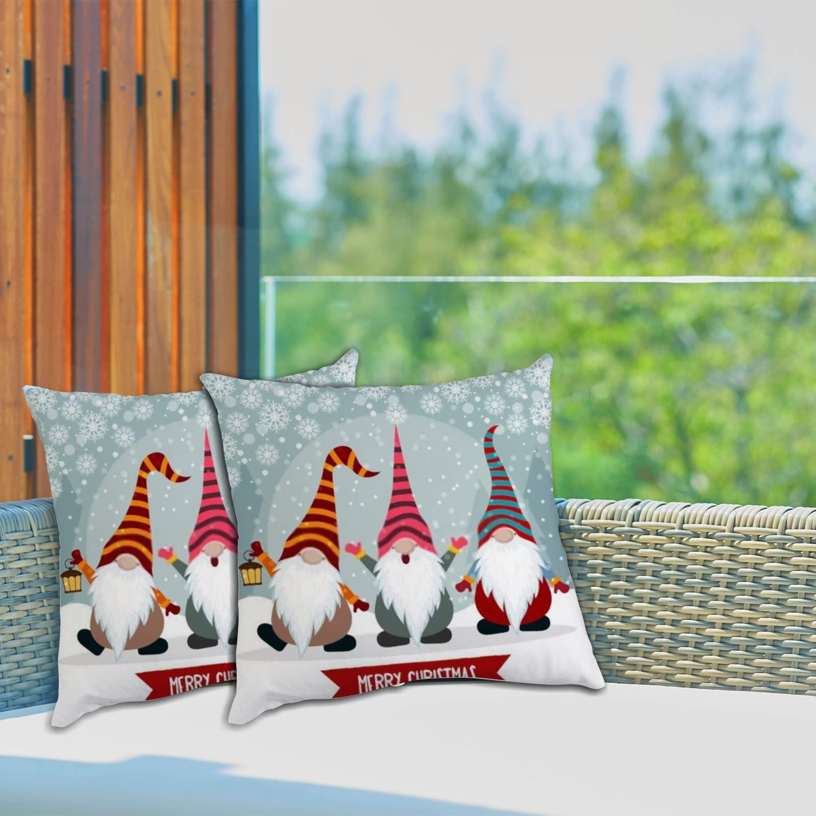 Christmas Cute Gnomes Cotton Plush Throw Pillow Cover 18x18 Inch - Soft Floral Decorative Cushion Case with Invisible Zipper for Sofa, Couch, Bed - Perfect for Holiday Home Decor and Cozy Living Room Accents