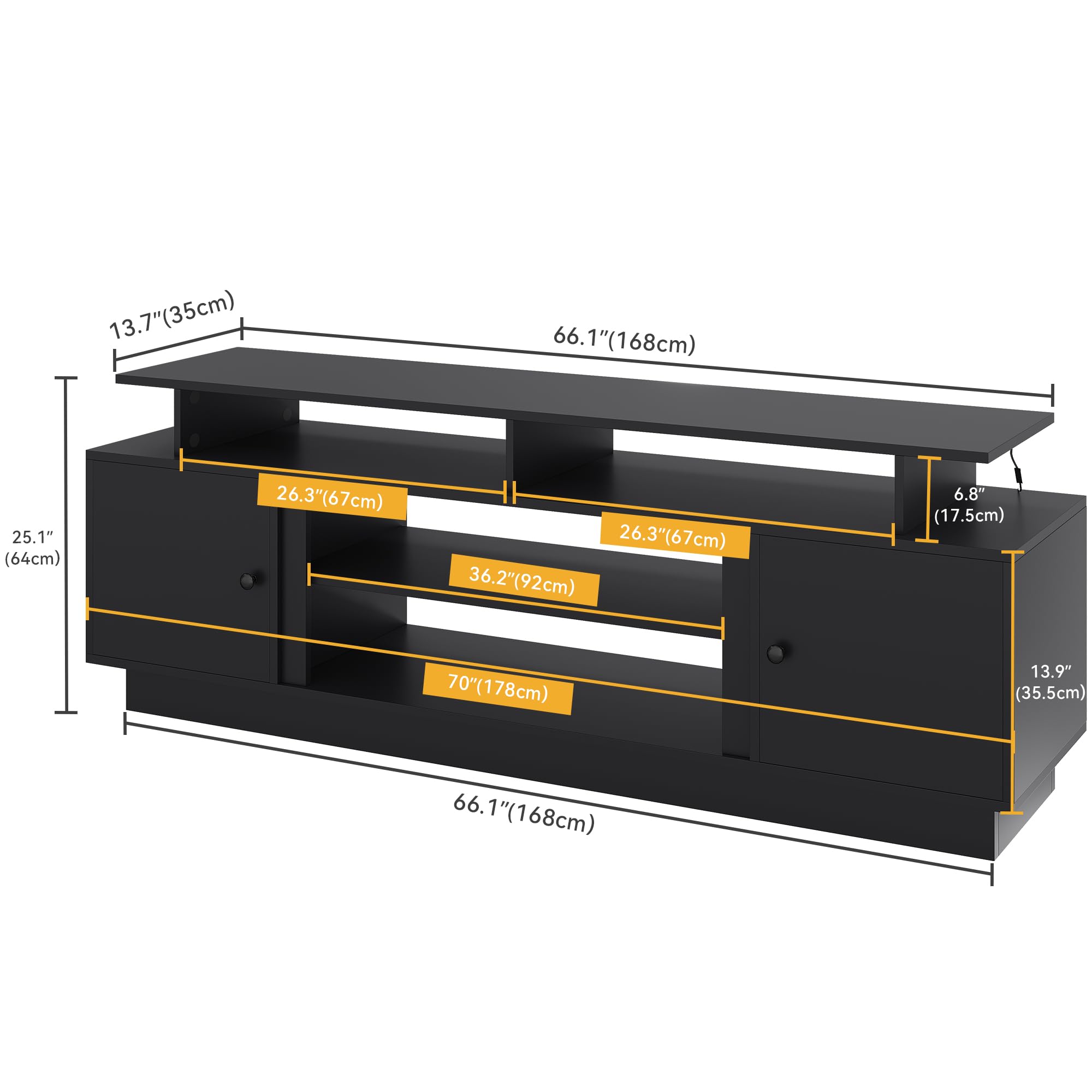 Modern TV Stand for 80 Inch TVs - Entertainment Center with LED Lights & Movable Shelves, Storage TV Console for Living Room - Perfect for Home Theater Setup & Family Movie Nights (Black)