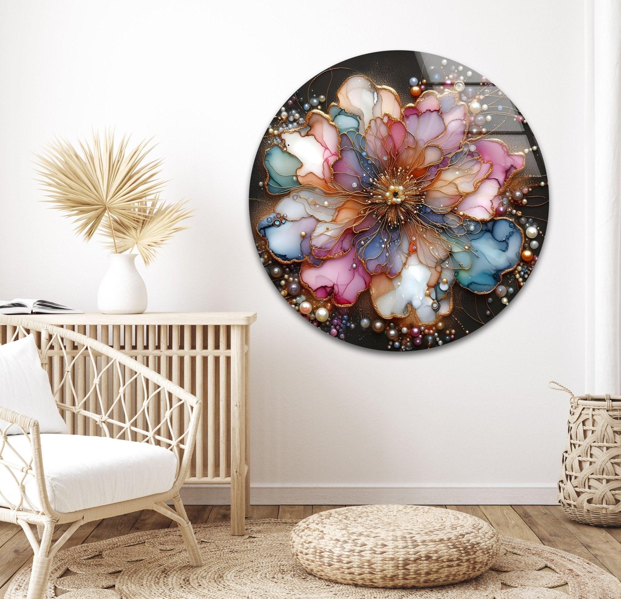 Abstract Floral Pearl Glass Wall Art - Elegant Home Decor for Living Room, Bedroom & Office - Perfect Gift for Housewarming & Wedding