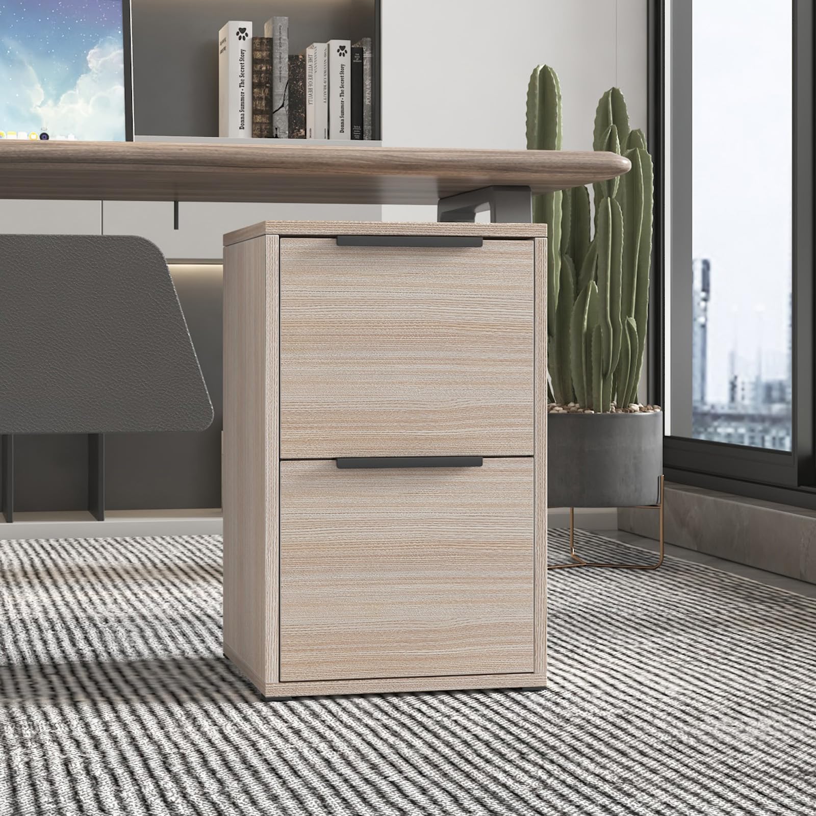 LUCYPAL 2-Drawer Wooden File Cabinet - Letter Size Office Storage with Hanging Bars, Home Office Organization Furniture, Beige - Perfect for Document Storage & Workspace Organization in Small Offices & Home Study Rooms