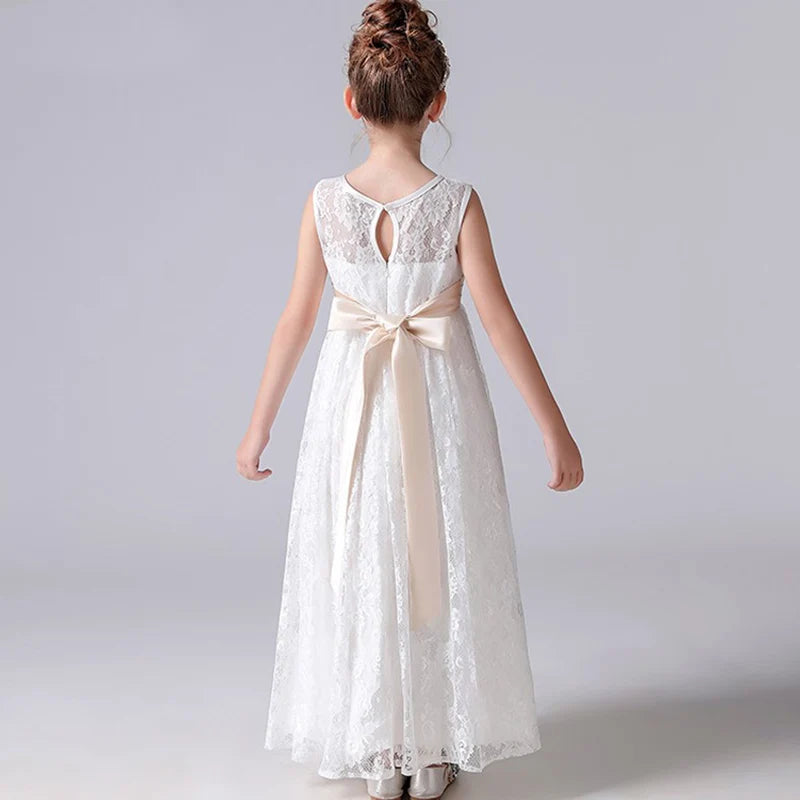 Elegant Lace Flower Girl Dress Sleeveless - Perfect for Weddings, Birthdays, Pageants & First Communion | Formal Occasions & Special Events