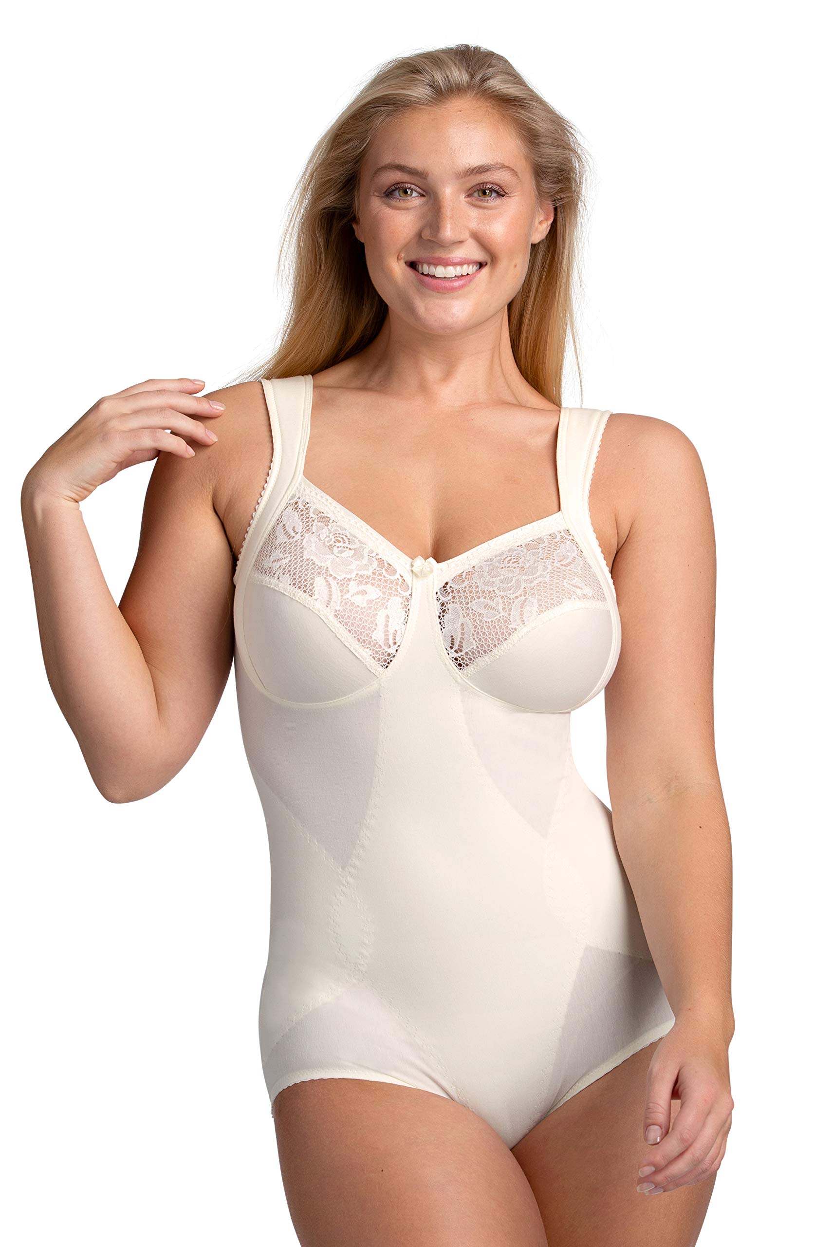 Miss Mary of Sweden Women's Comfortable Non-Wired Cotton Lace Shaping Bodysuit - Perfect for Everyday Wear, Layering & Special Occasions